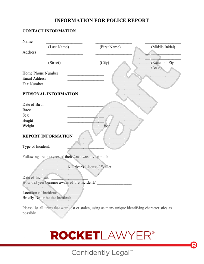 Blank Police Report Printable