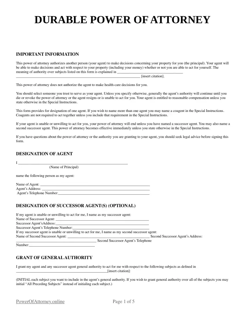 Free Printable Blank Poa