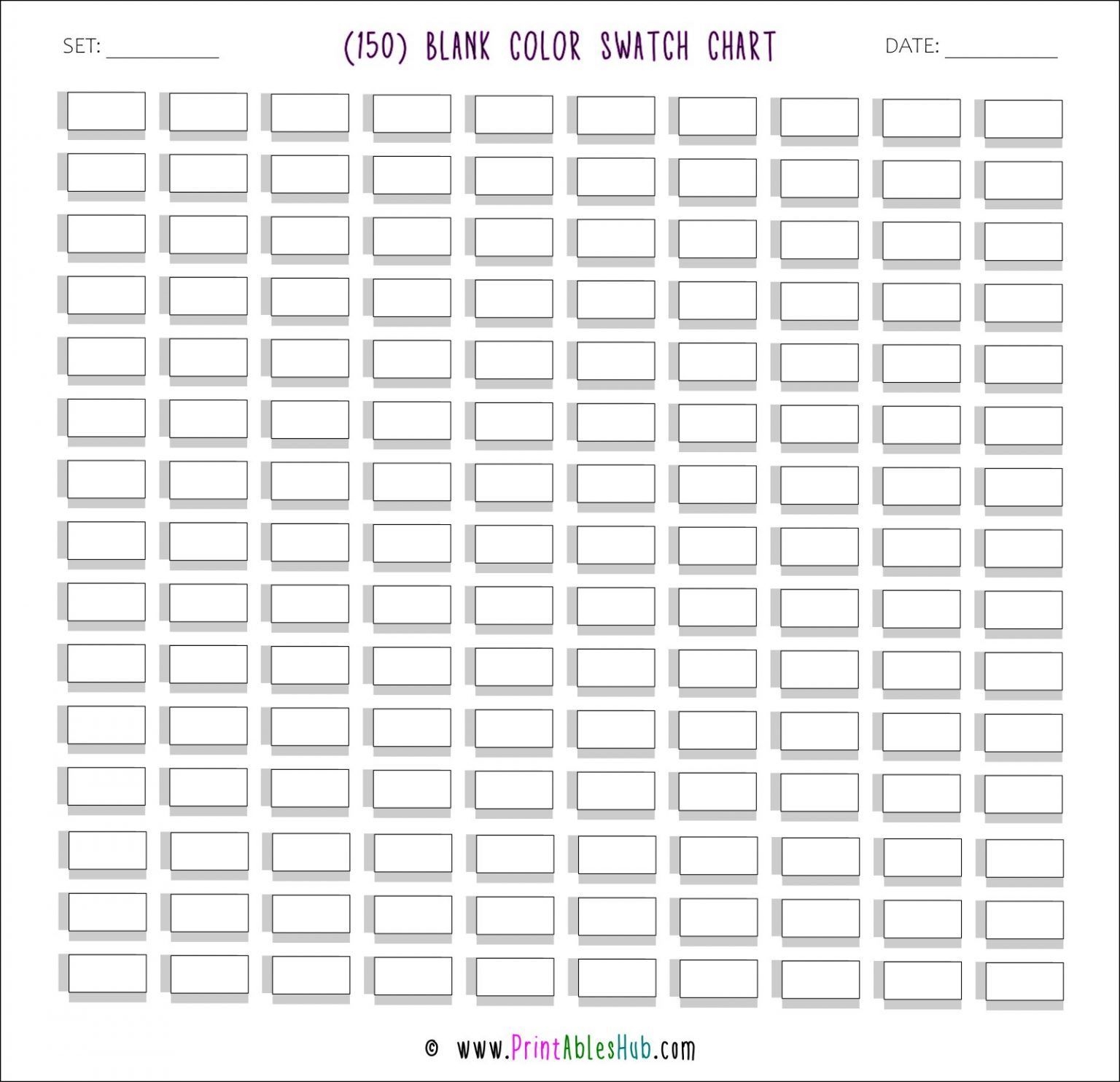 Free Printable 100 120 150 Blank Color Swatch Chart Template 