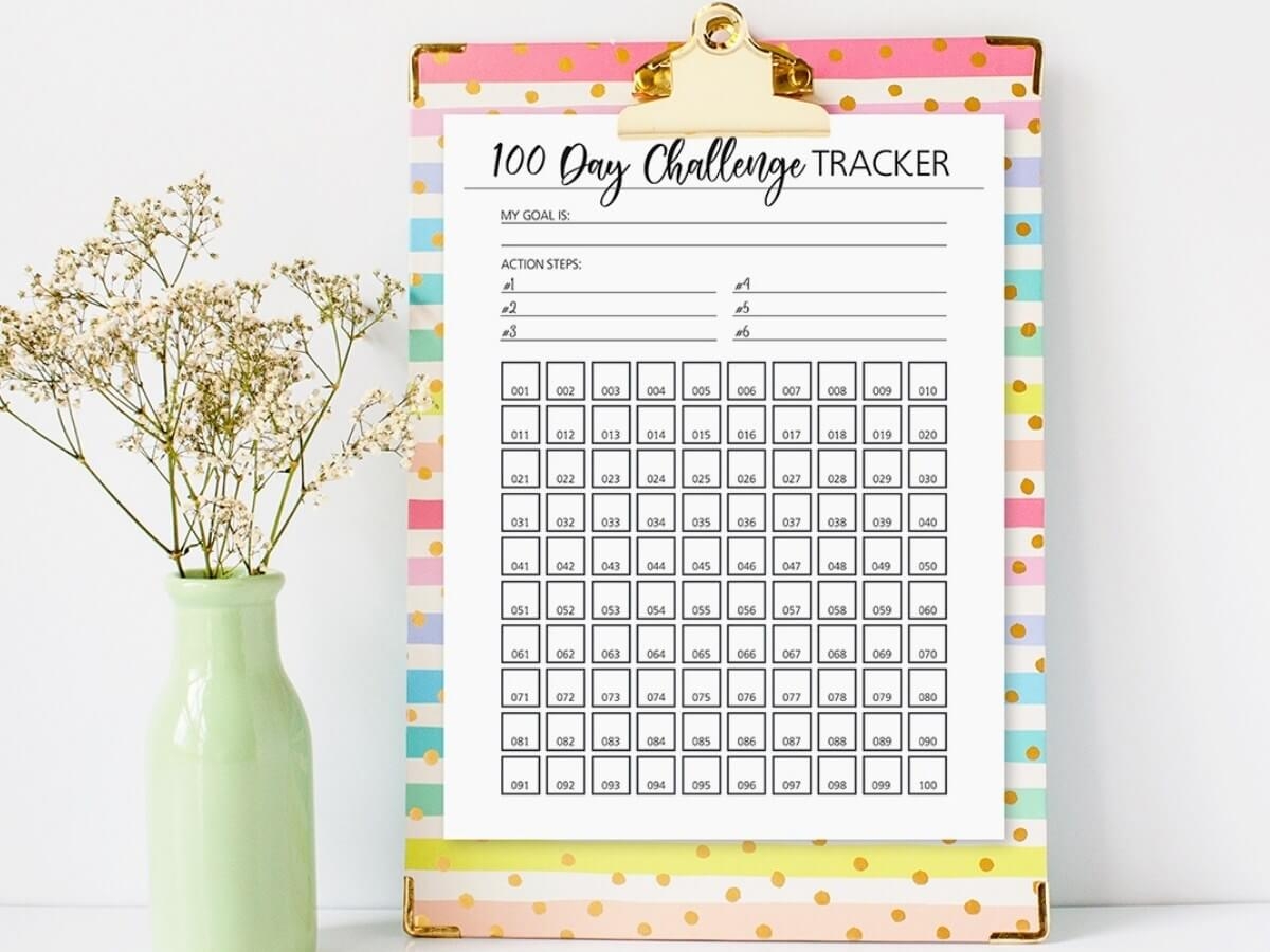 Free Printable 100 Day Challenge Tracker Great For Big Goals 