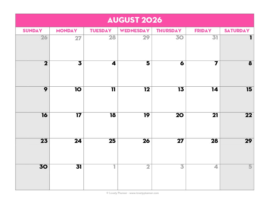 Printable 2026 School Calendar Blank