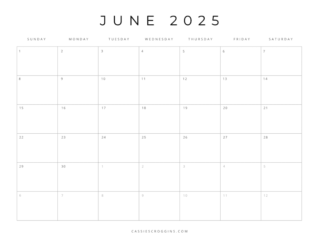 June Calendar Blank Template Printable