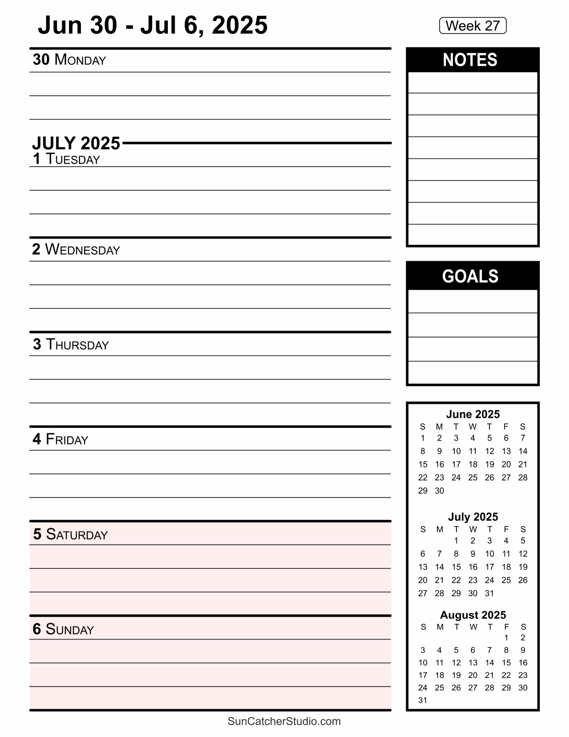 Free Printable 2025 Weekly Calendars For Easy Planning Free 