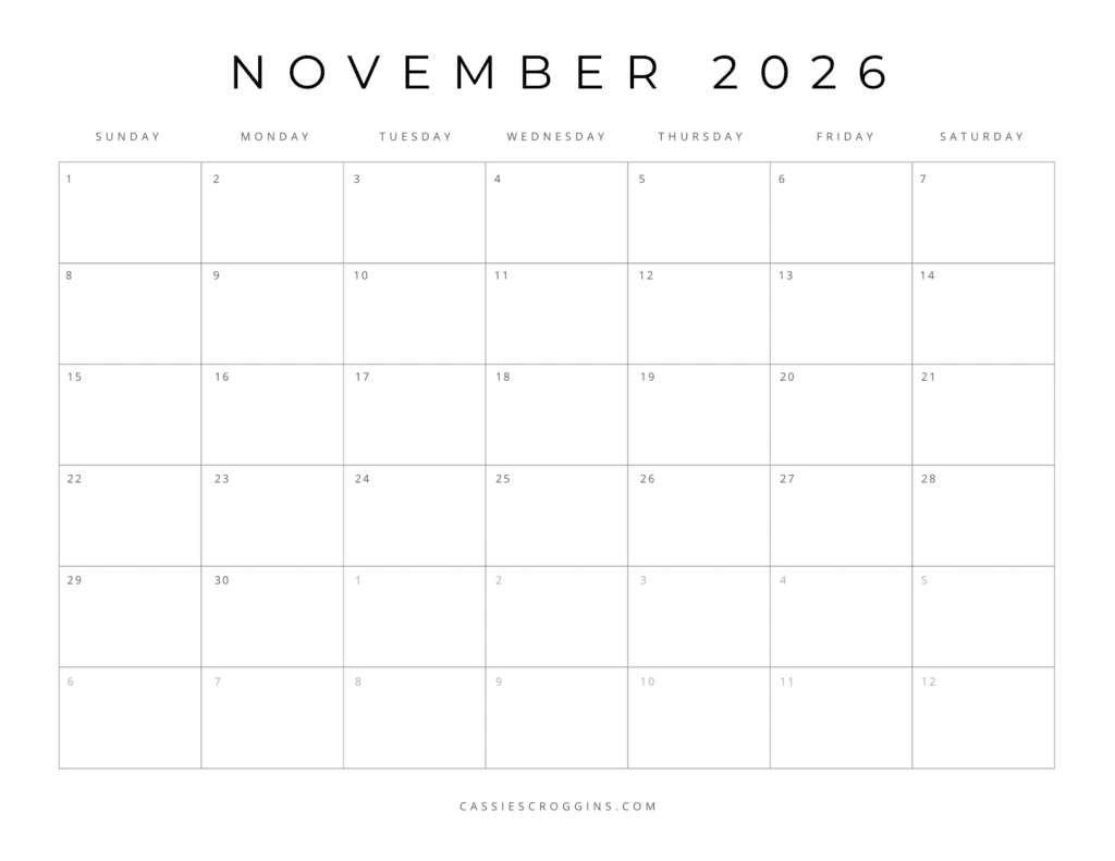 Free Printable Blank November 2026