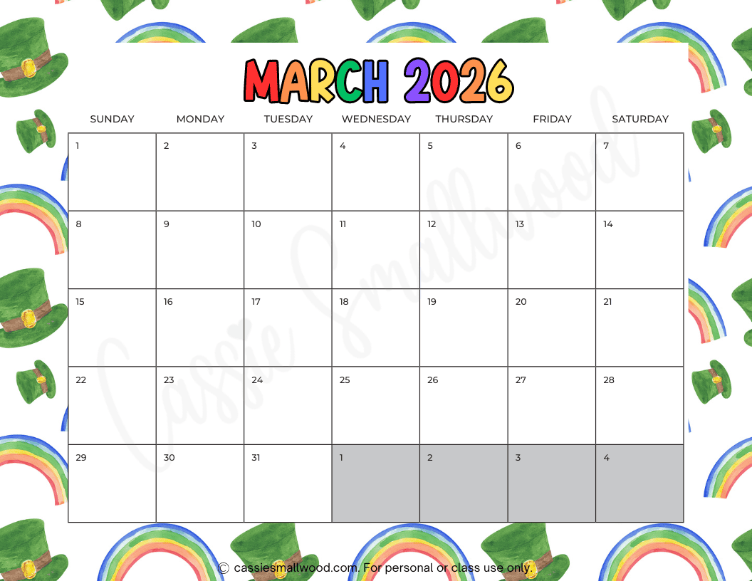 Blank Calendar Printable March 2026