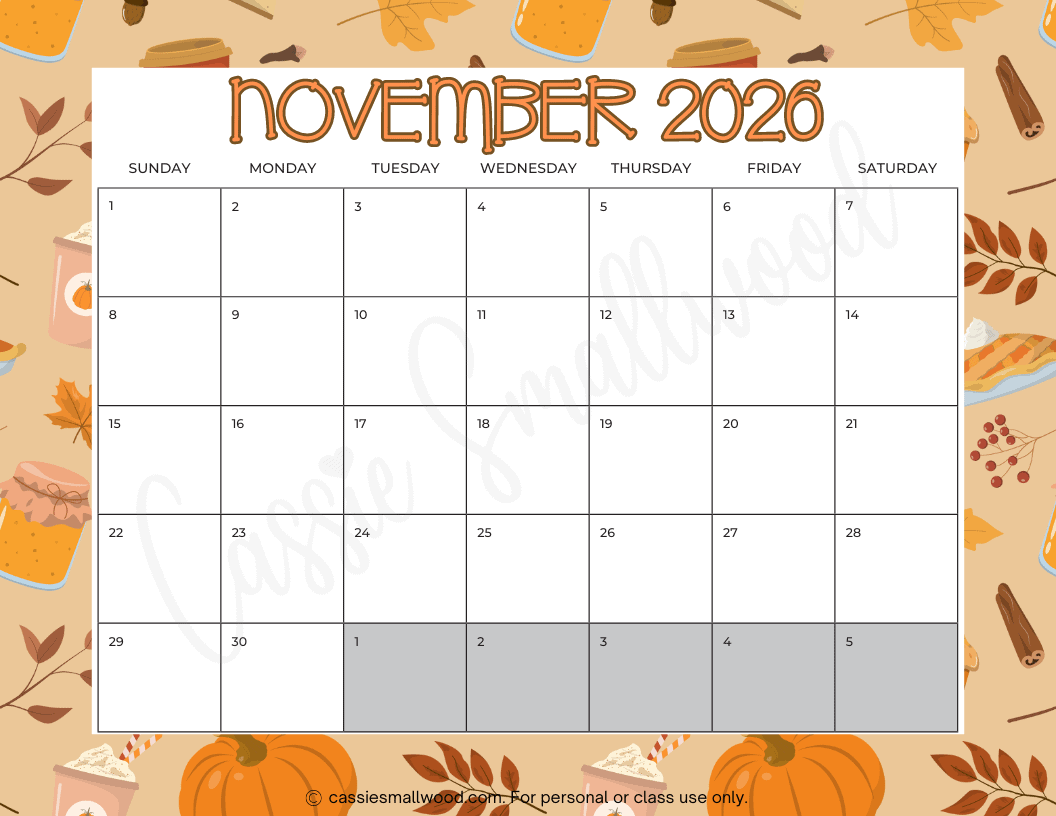 Printable Blank Calendar Nivember 2026