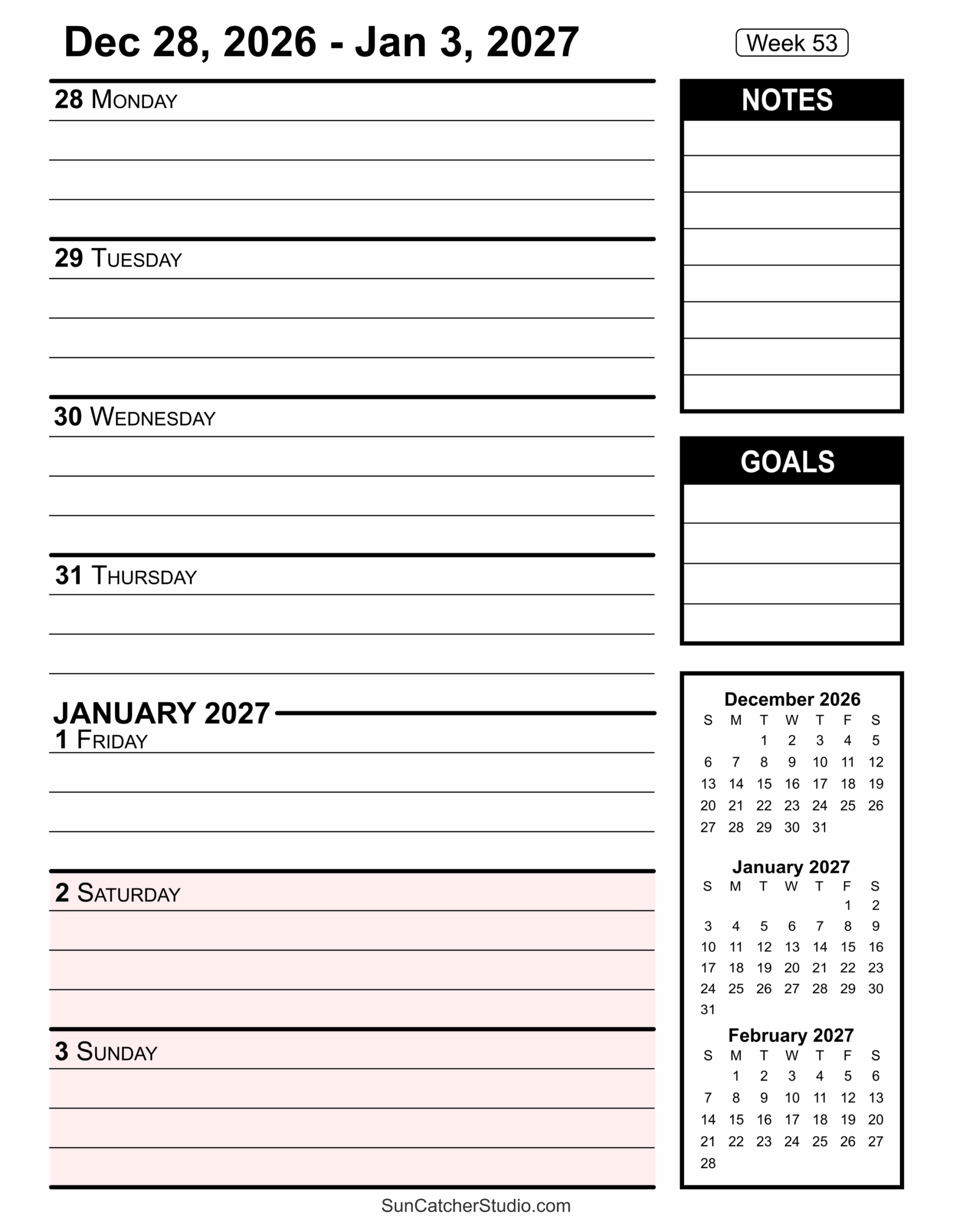 Free Printable 2026 Weekly Calendars For Easy Planning Free 