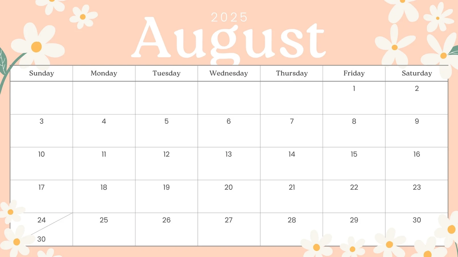 Printable Blank Calendar August
