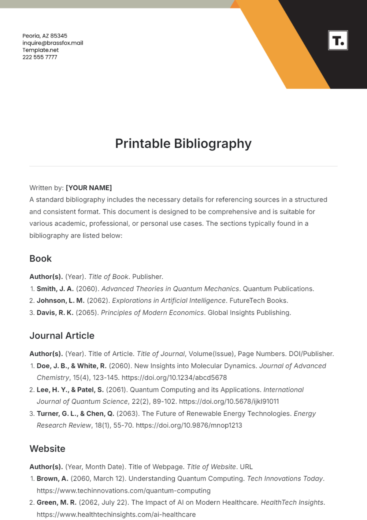 Free Printable Bibliography Template To Edit Online