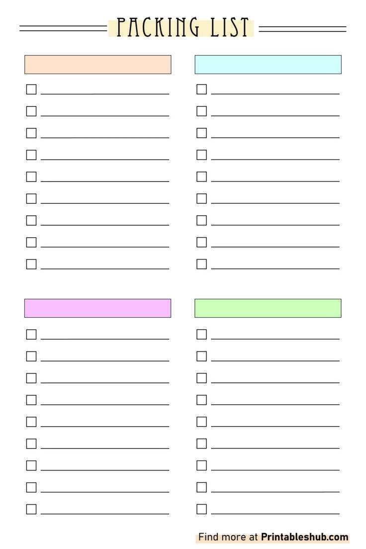 Blank Printable Packing List