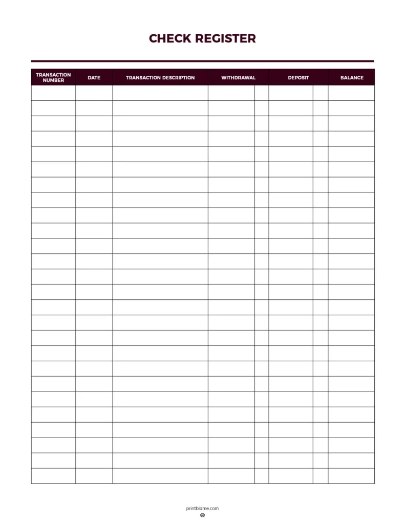 Free Printable Check Registers 28 Checkbook Ledger PDFs