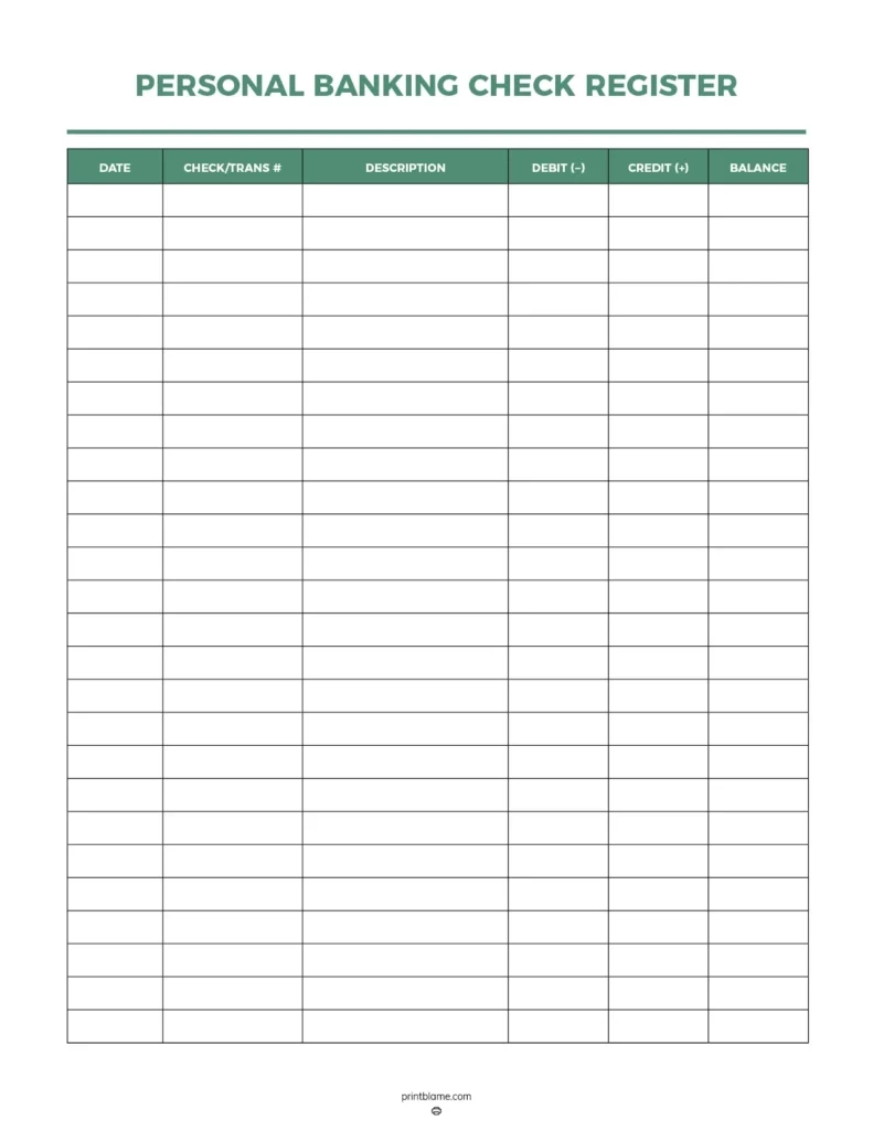 Blank Check Register Printable Free