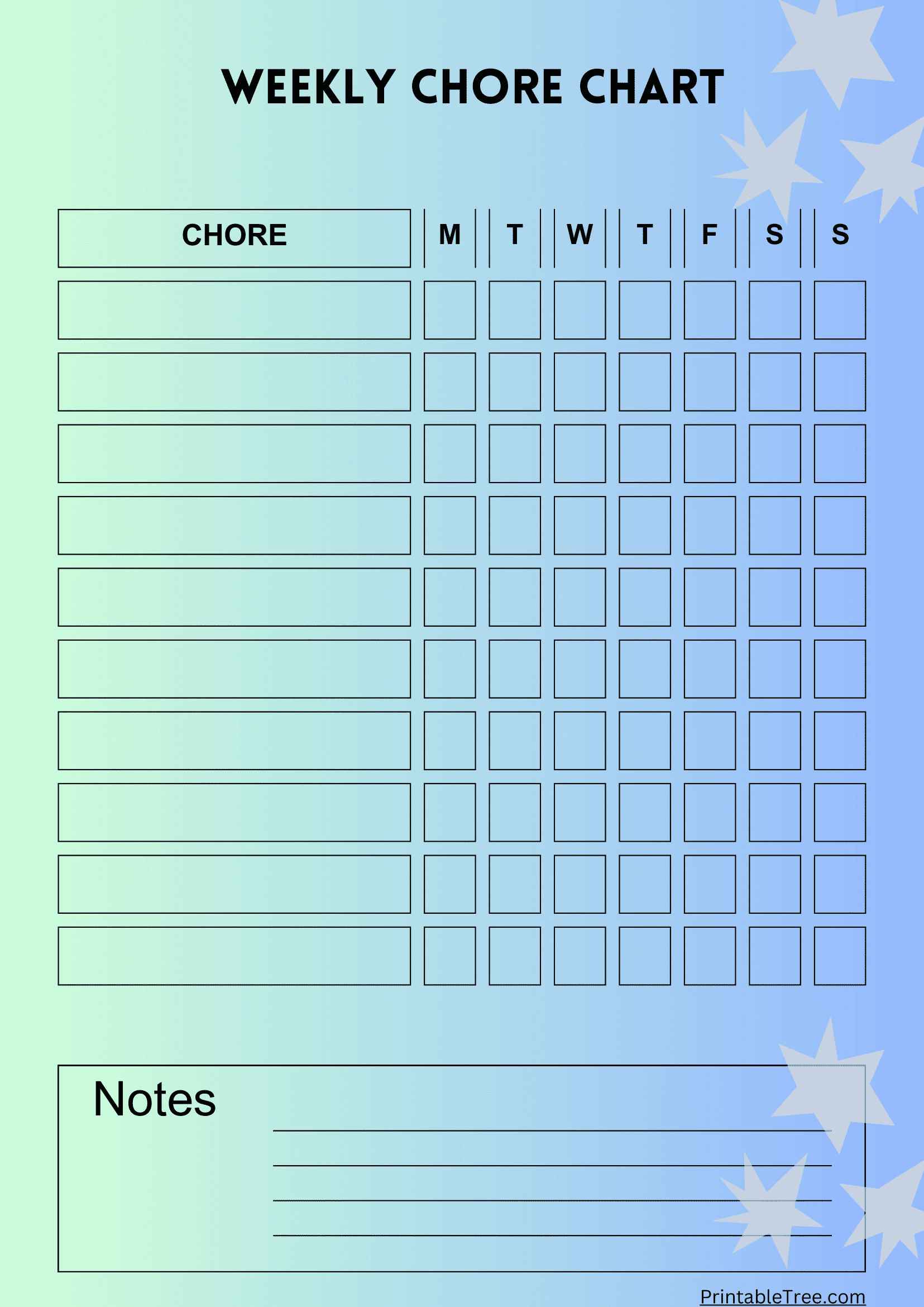 Chore Chart Free Printable Blank
