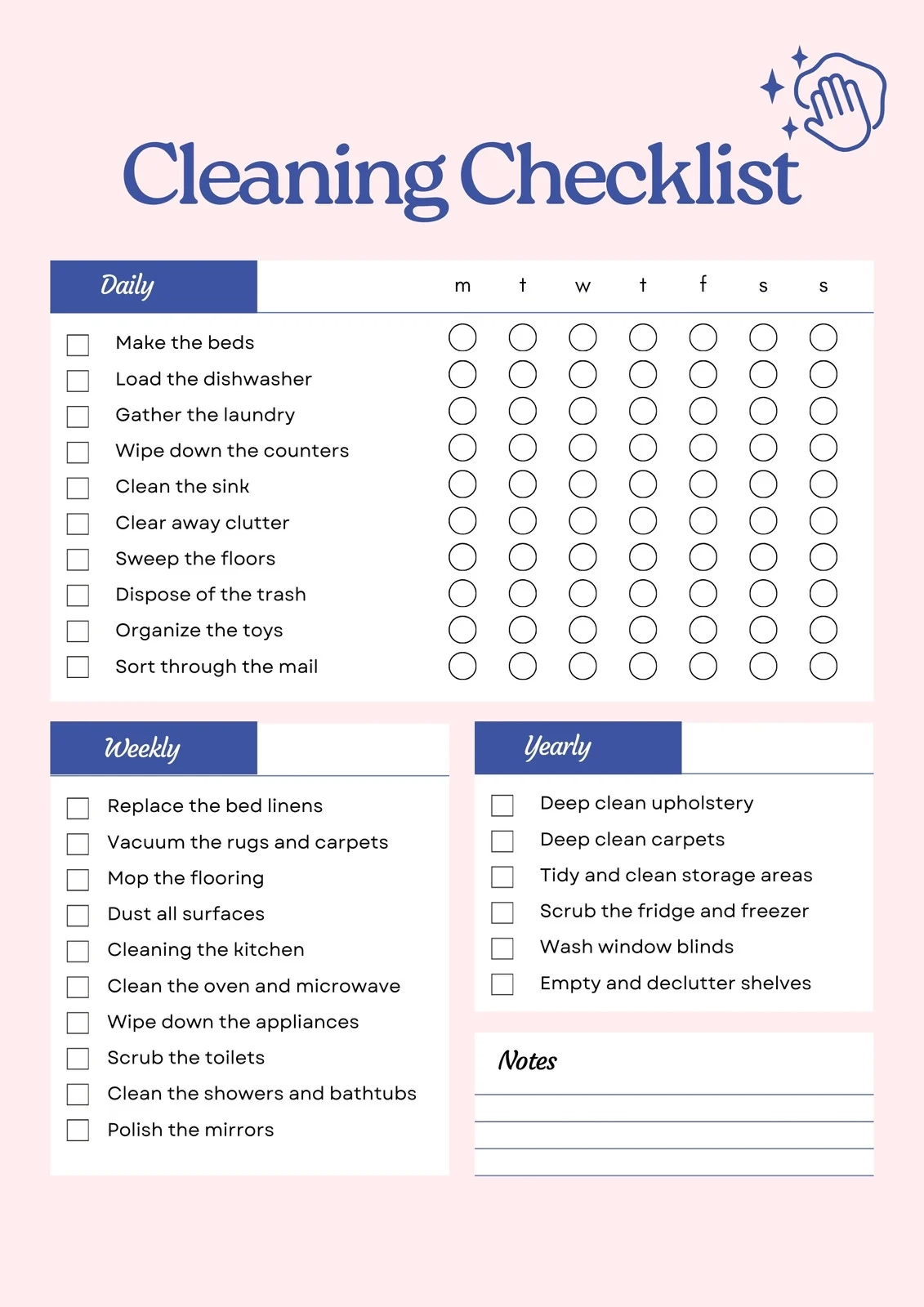 Printable Blank Cleaning Schedule Template