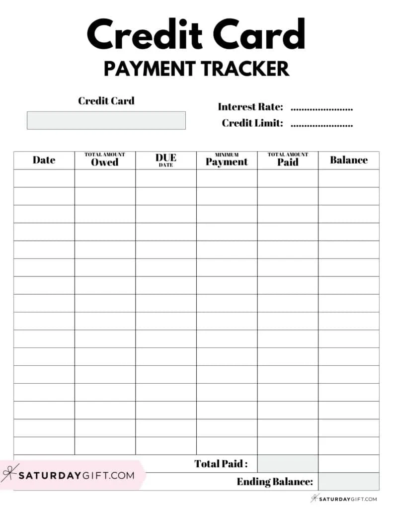 Free Printable Credit Card Payment Tracker