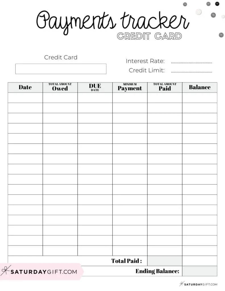 Free Printable Credit Card Payment Tracker