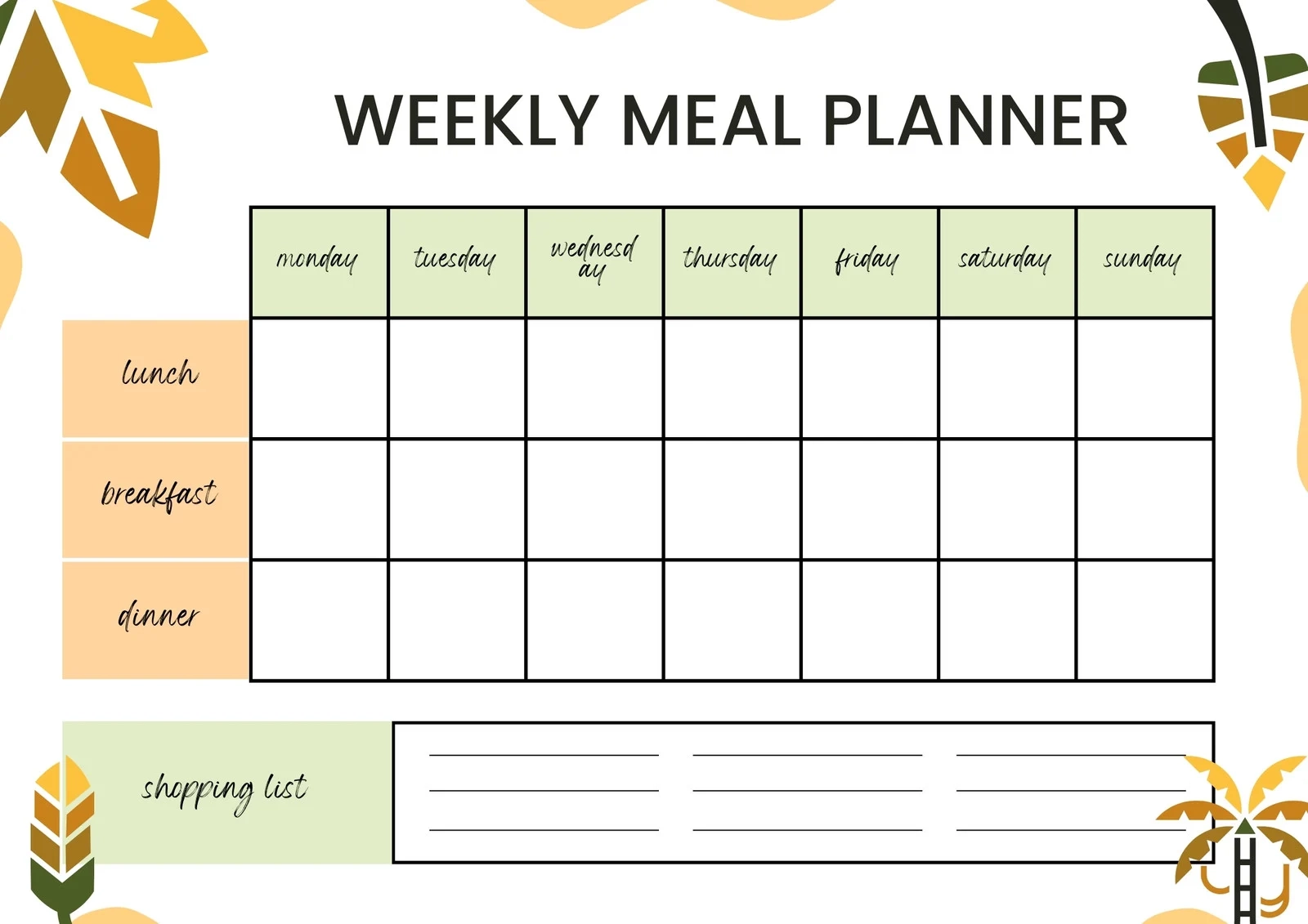 Printable Blank Lunch Menu