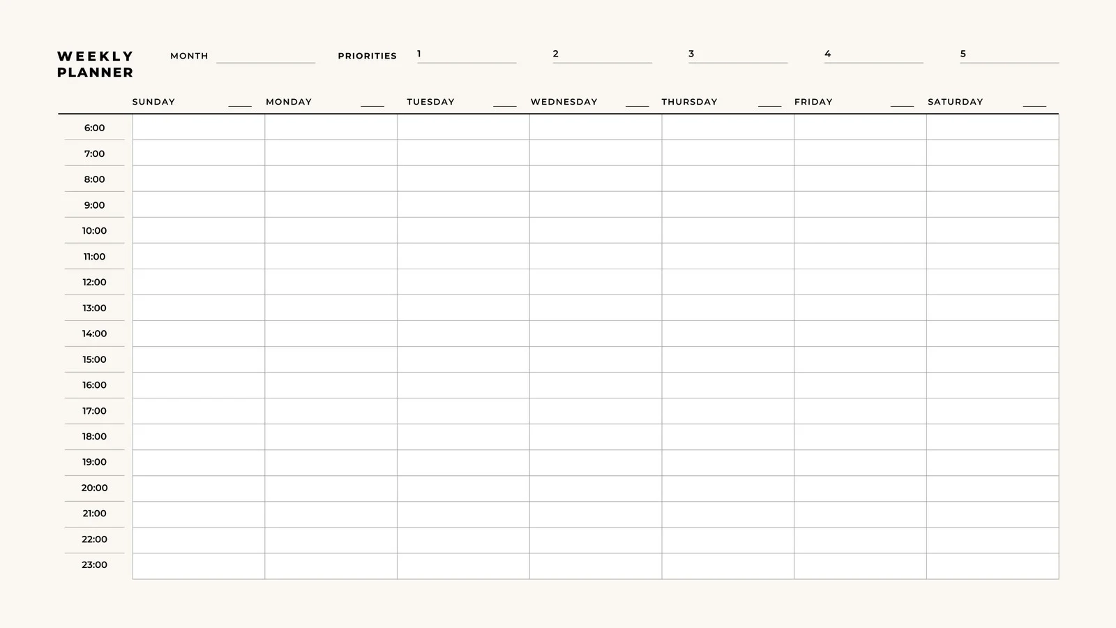 Printable Week Calendar Blank