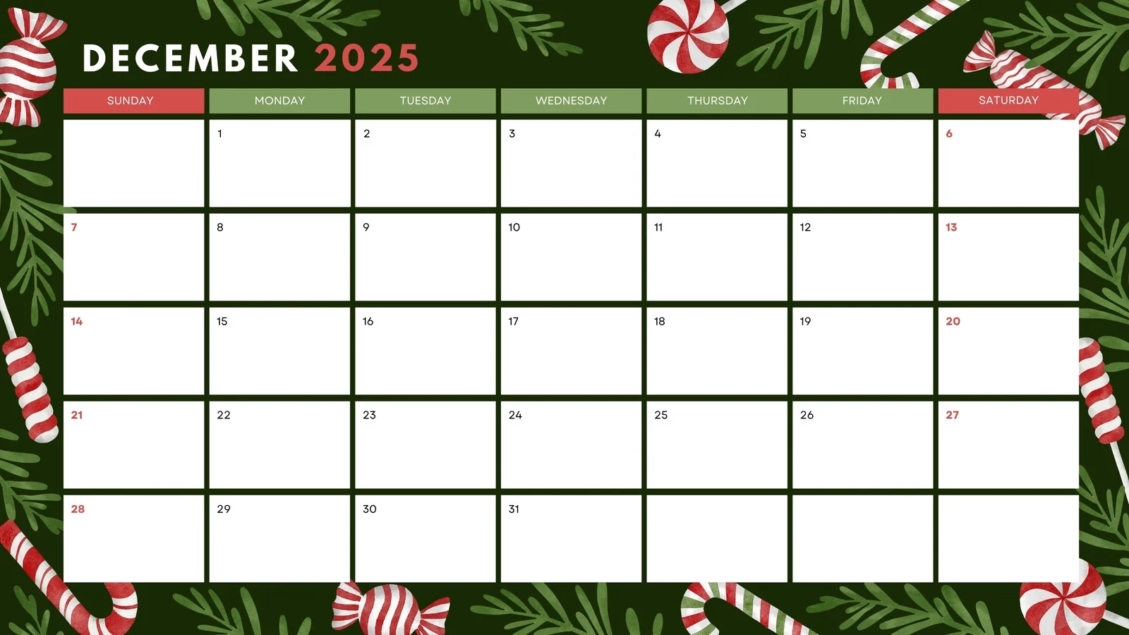 December Blank Printable Calendar