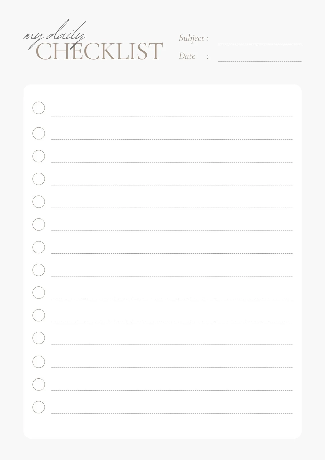 Downloadable Printable Blank Check List