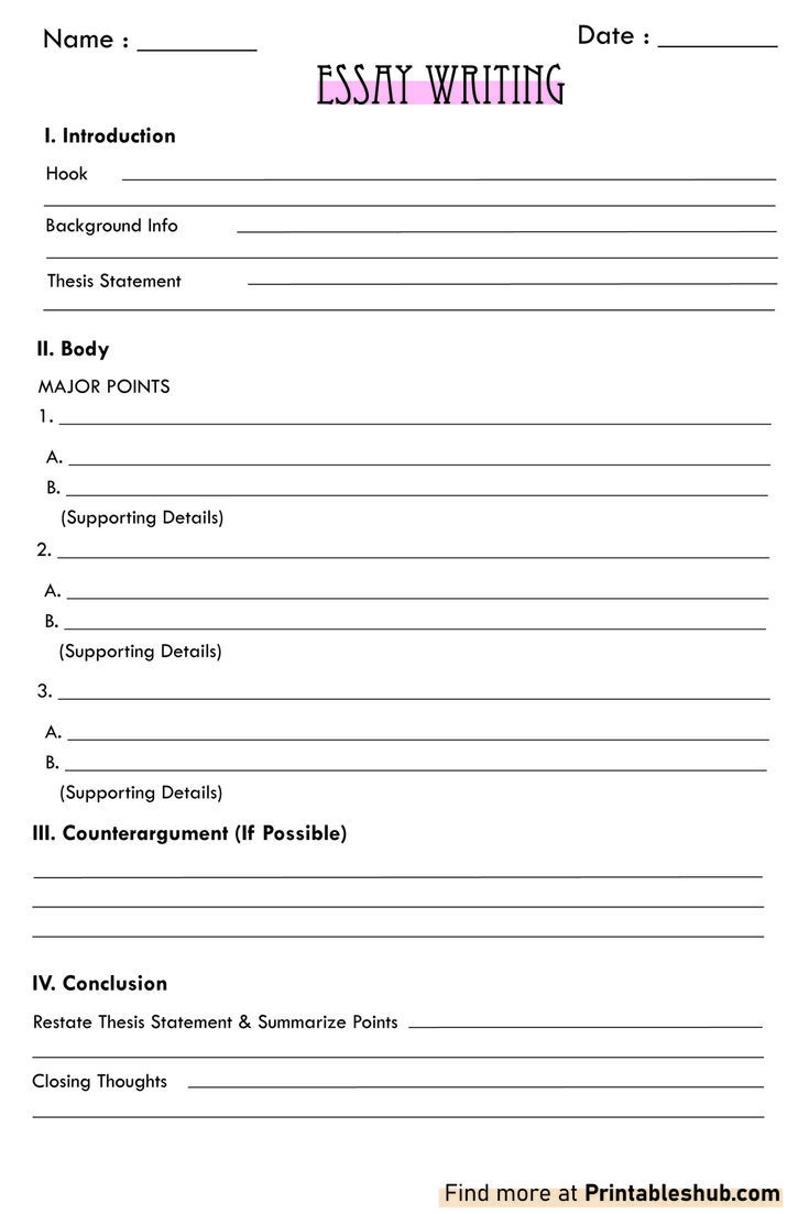 Free Printable Essay Writing Outline Blank Template PDF
