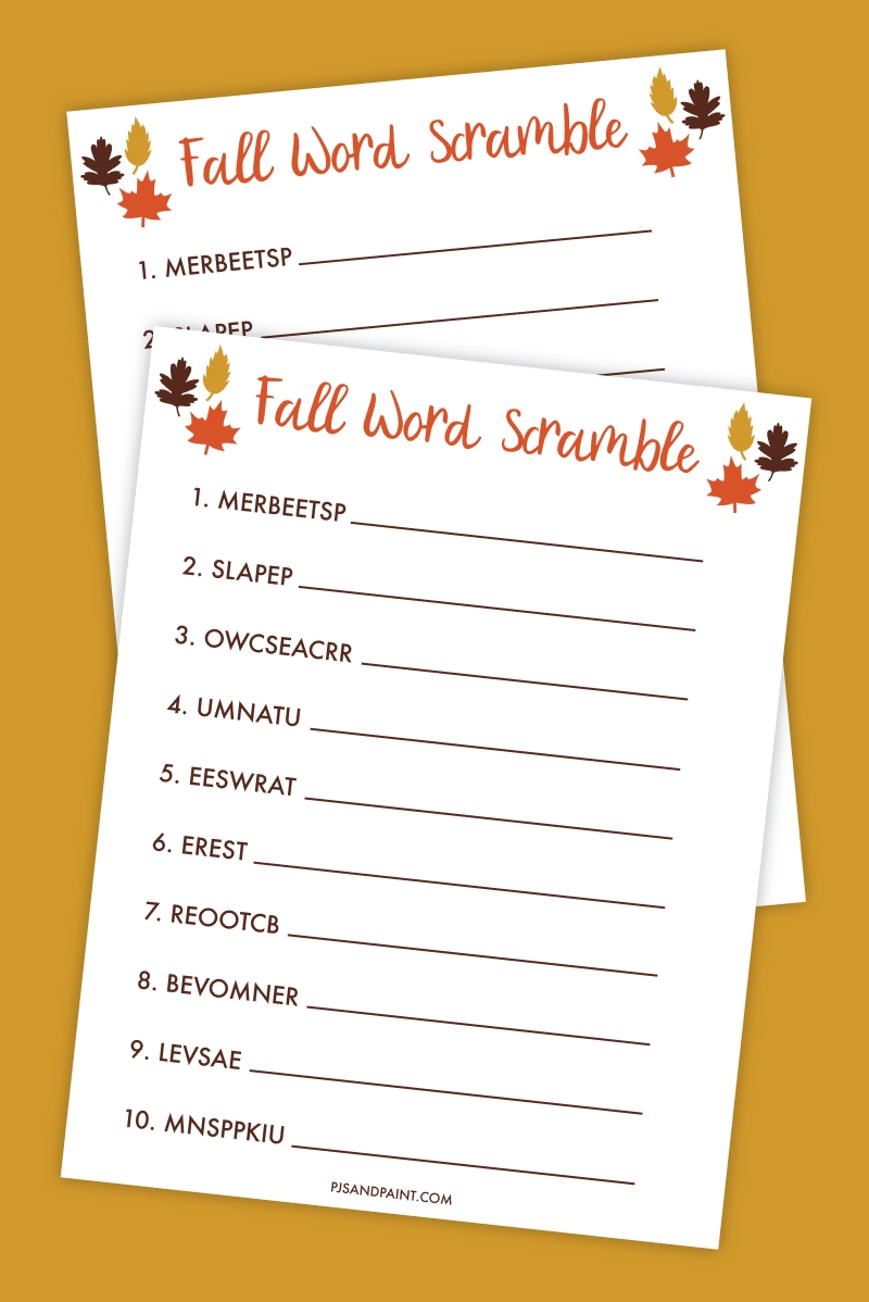 Free Printable Fall Word Scramble Pjs And Paint