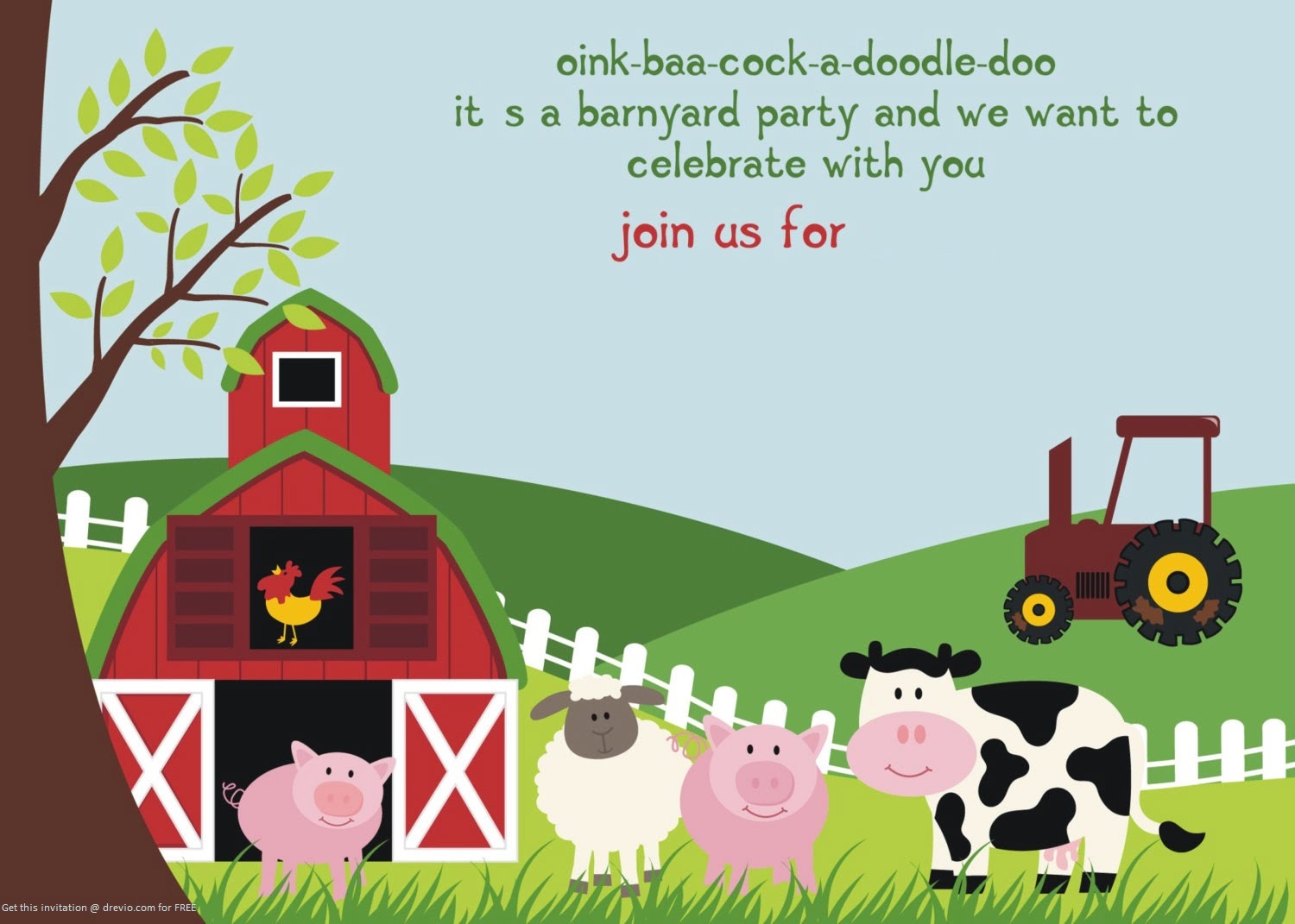FREE Printable Farm Animals Birthday Invitation Template 