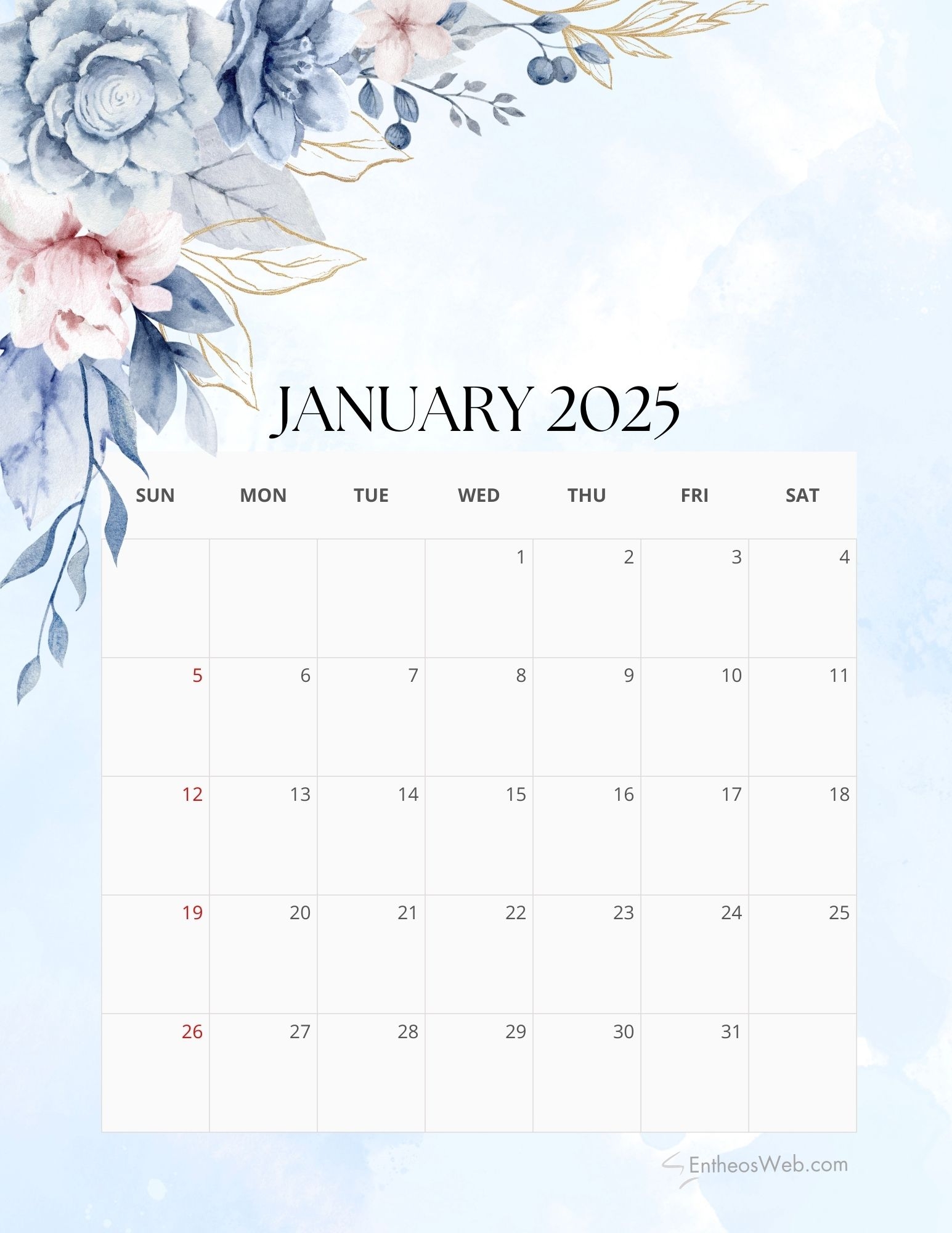 Blank Calendar Printable Floral