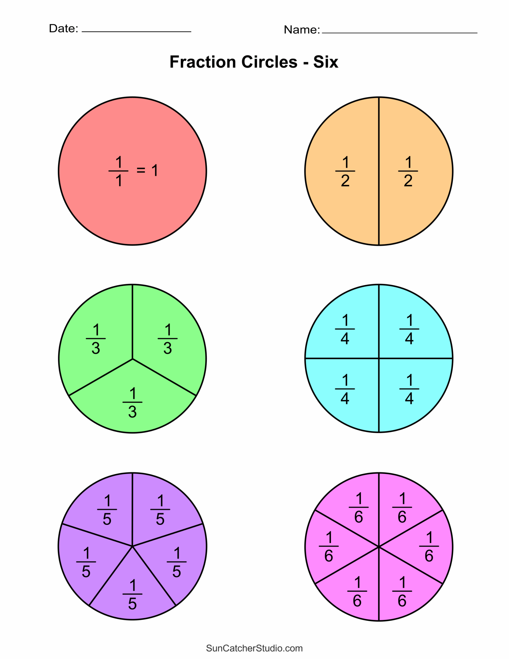Fractions In Circles Printables Blank