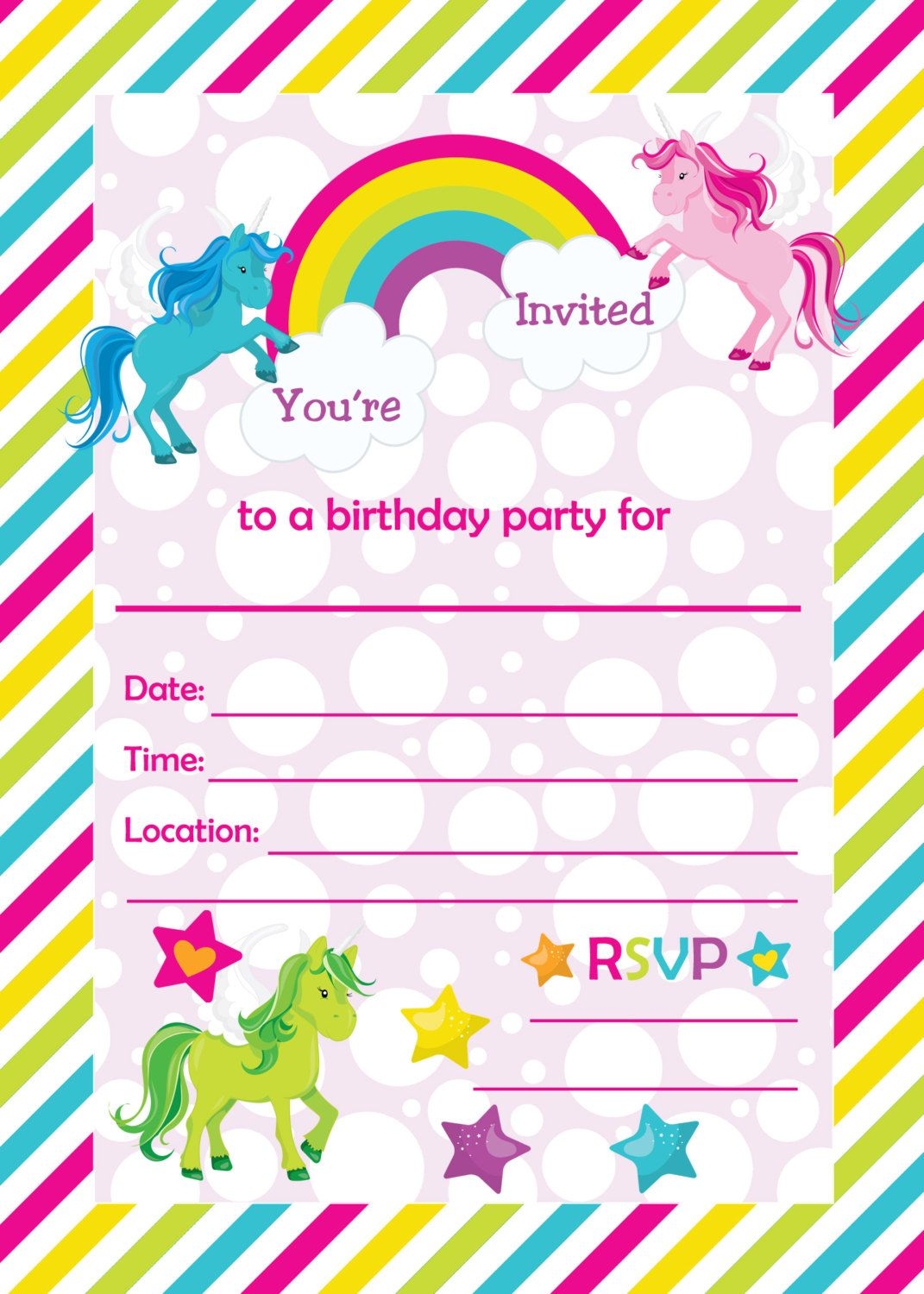Blank Printable Unicorn Invitation Template