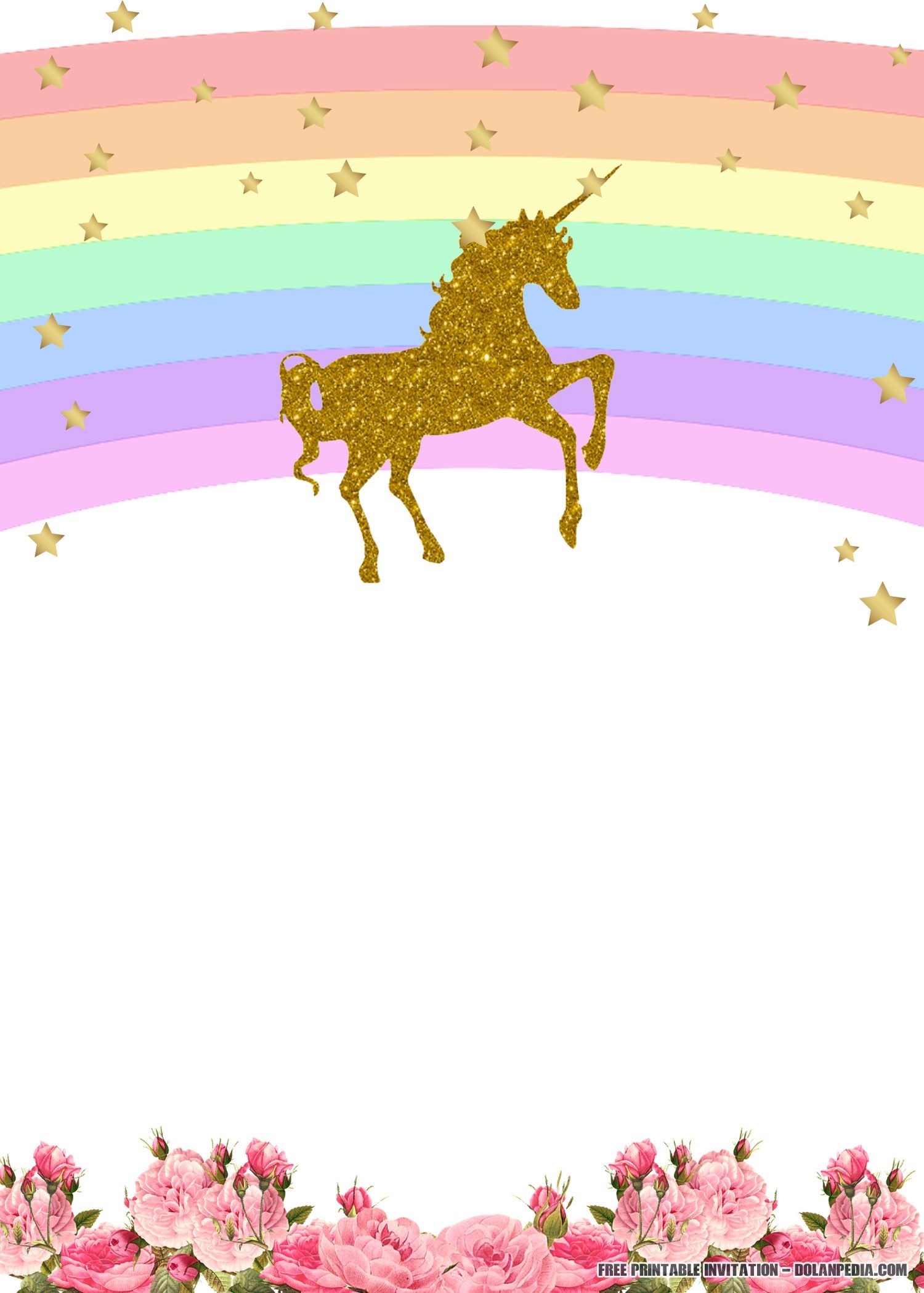free printable golden unicorn birthday invitation template