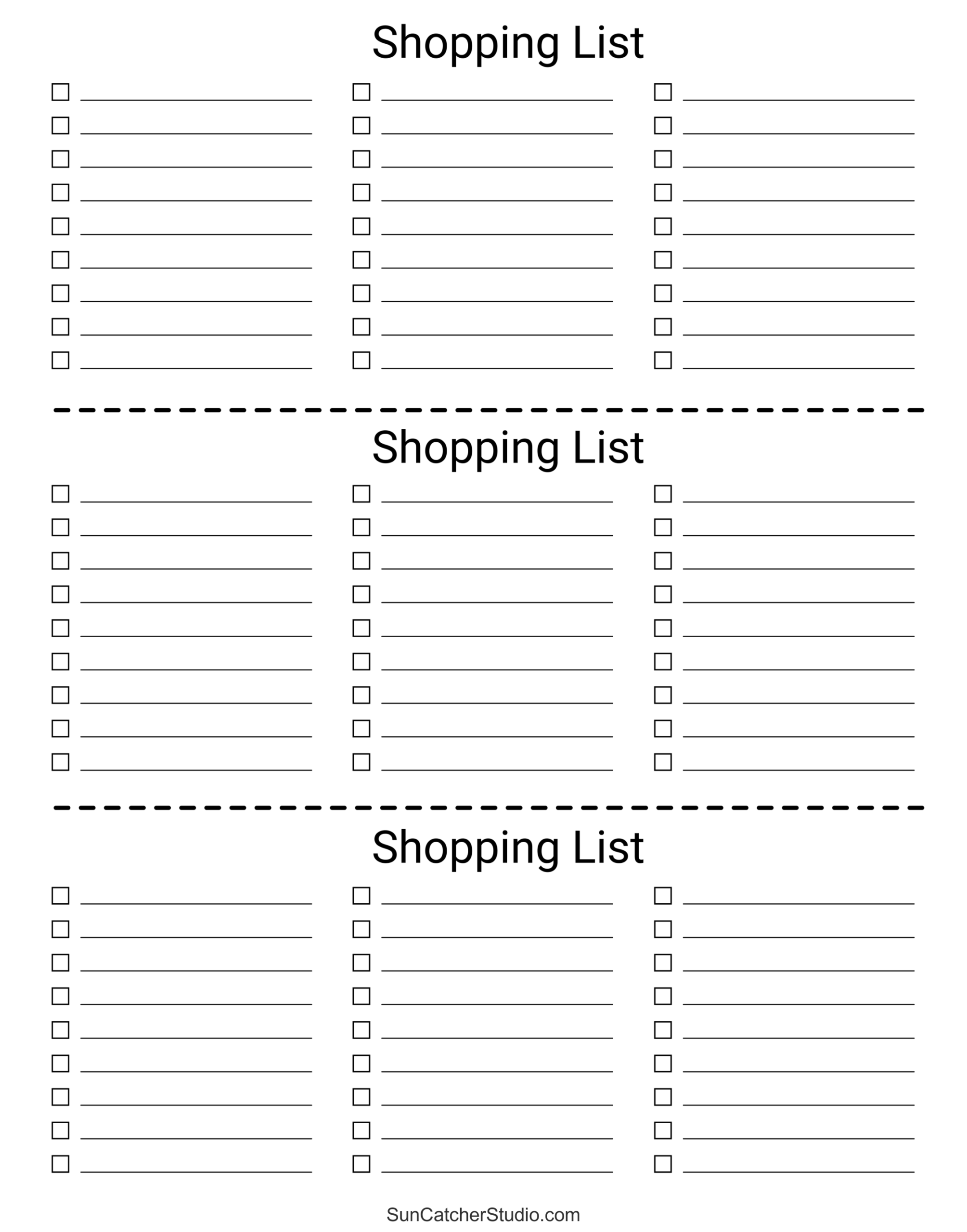 Blank Shopping List Printable