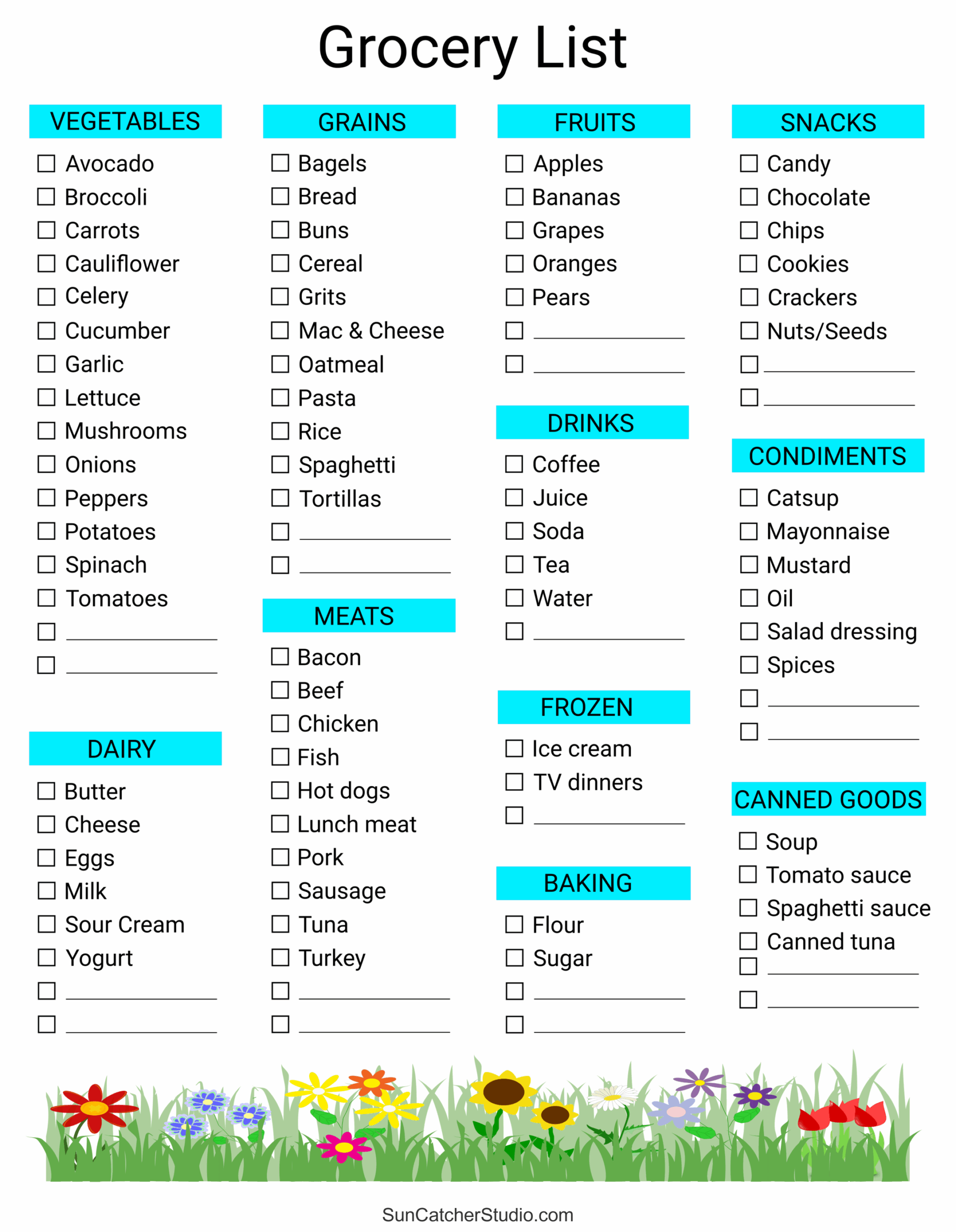 Printable Blank Category Grocery List