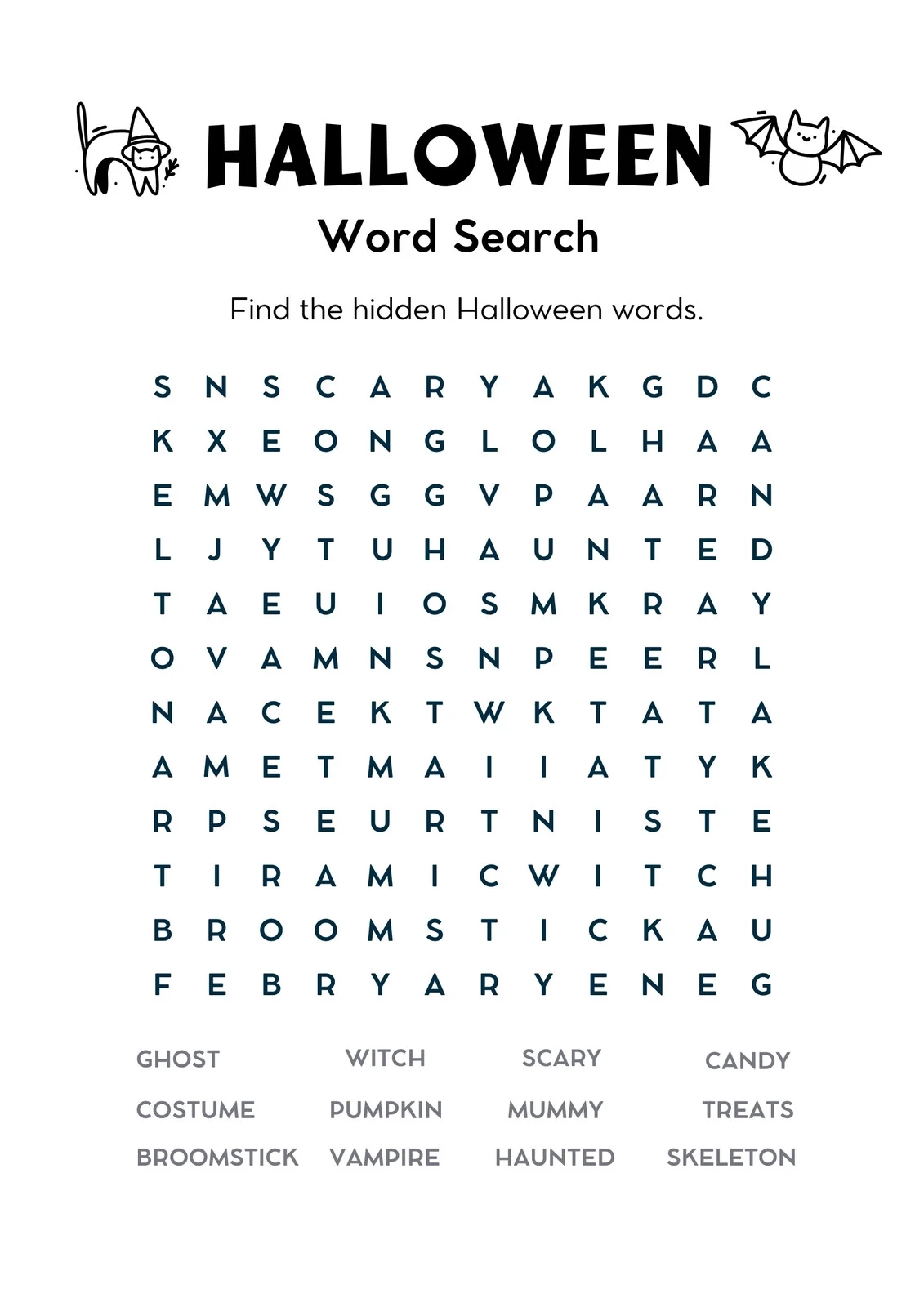 Blank Halloween Word Search Printable