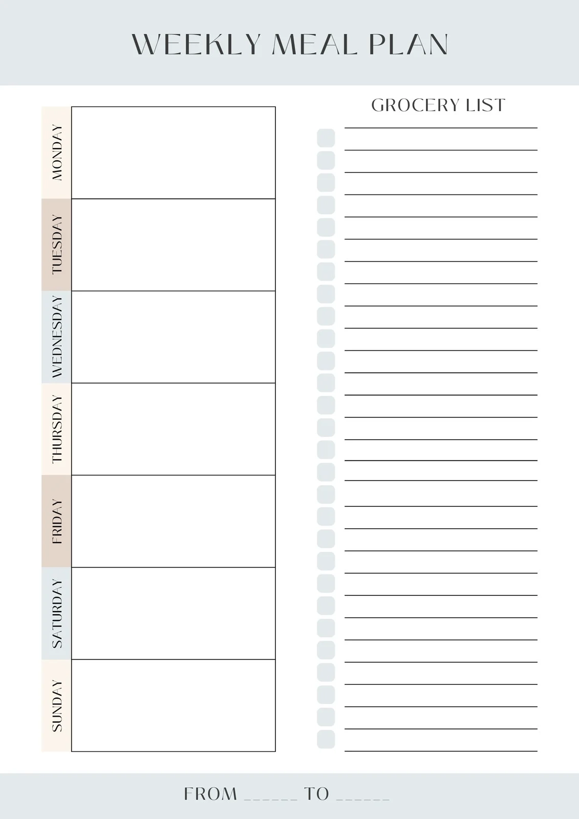 Printable Blank Weekly Menu