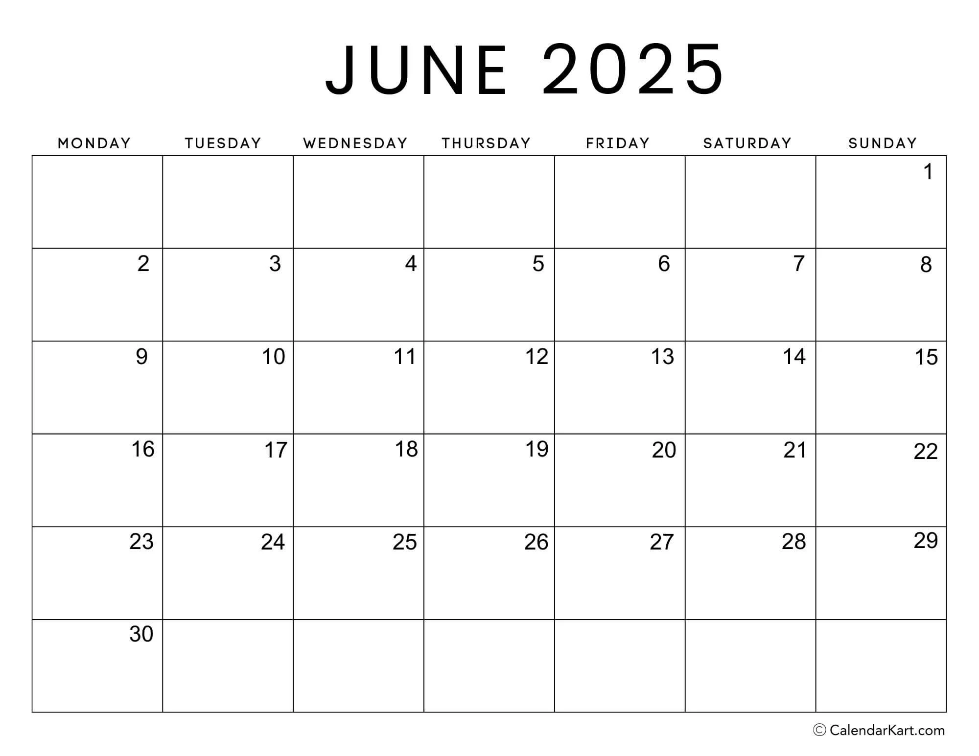 Printable Blank Calendar Monday Start