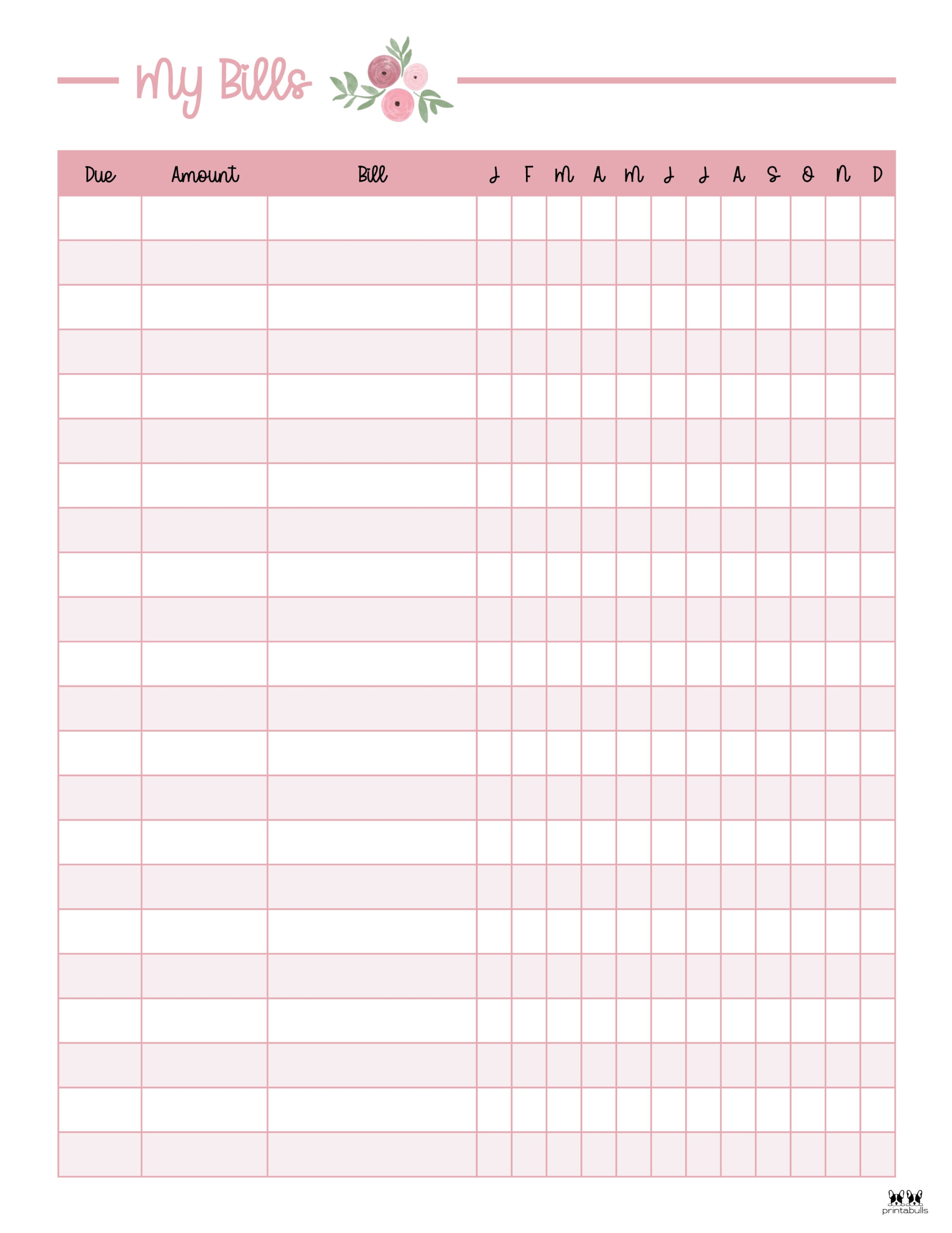 Printable Blank Bill Chart Templates