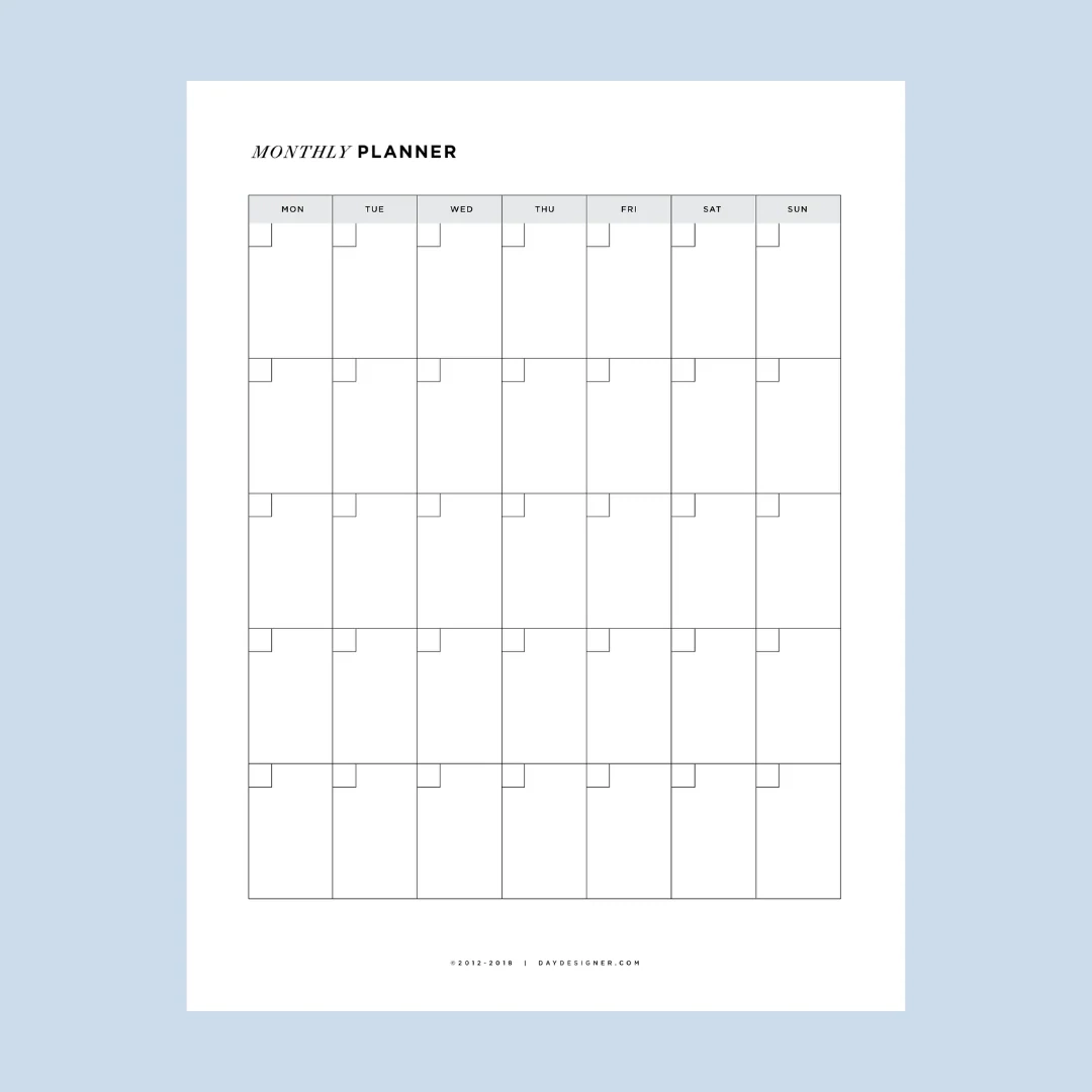 Blank 30 Day Printable Calendar