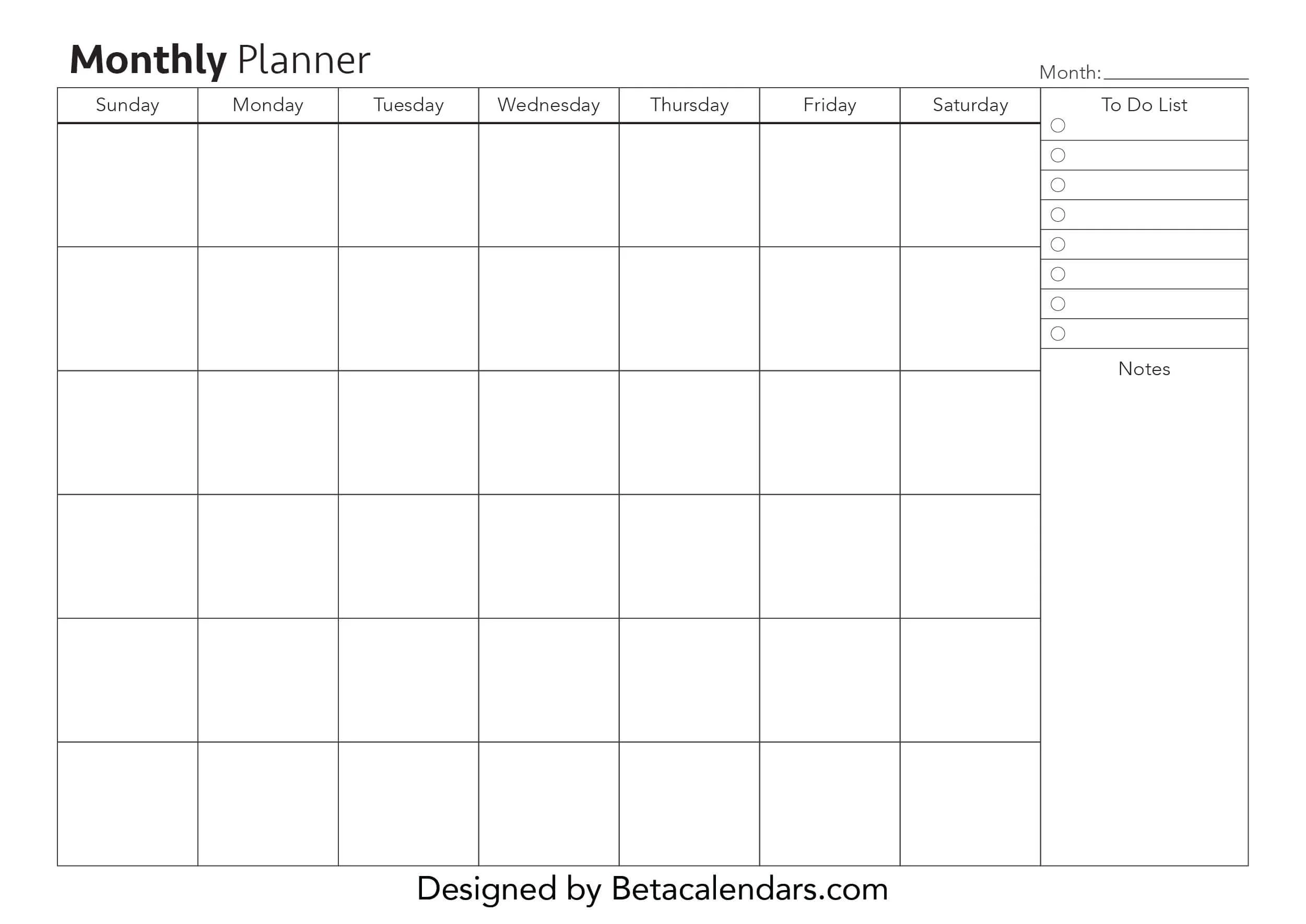 Printable Blank Month Planner