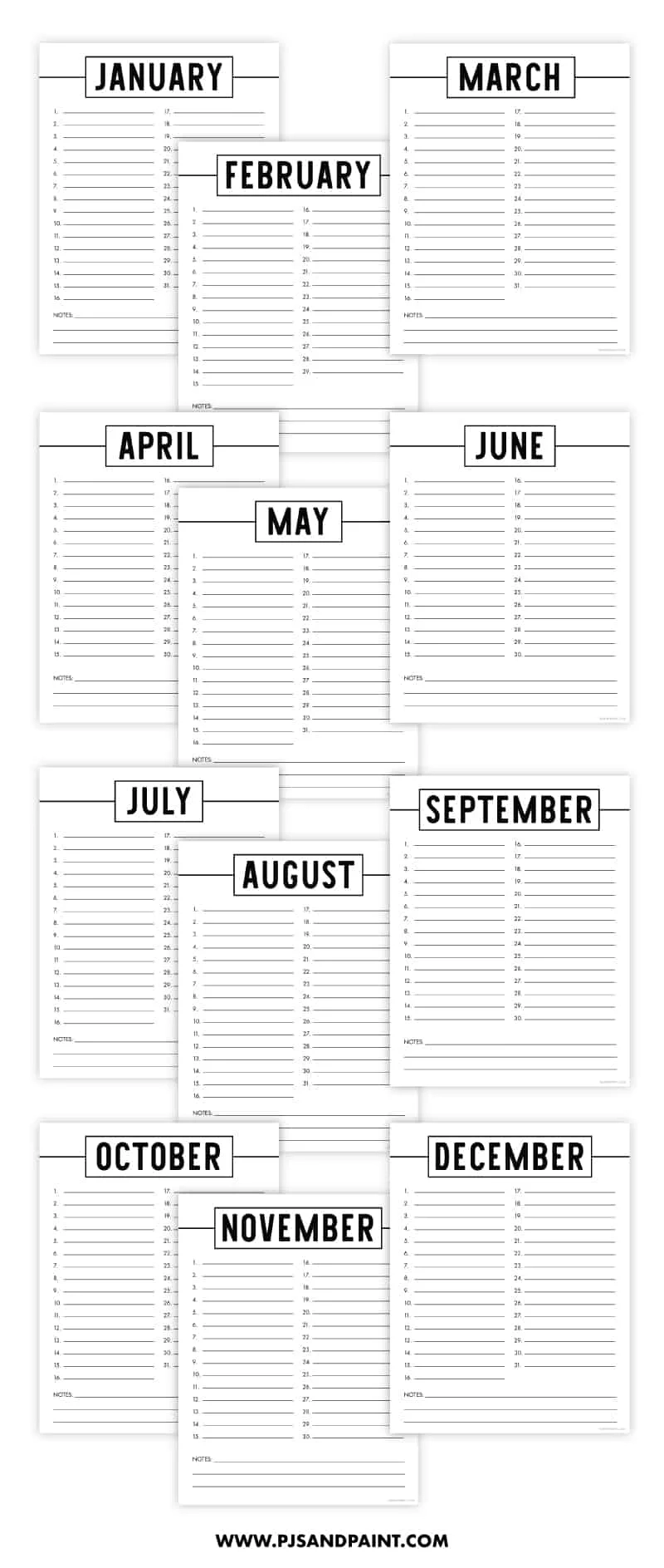 Printable Blank Perpetual Calendar Month