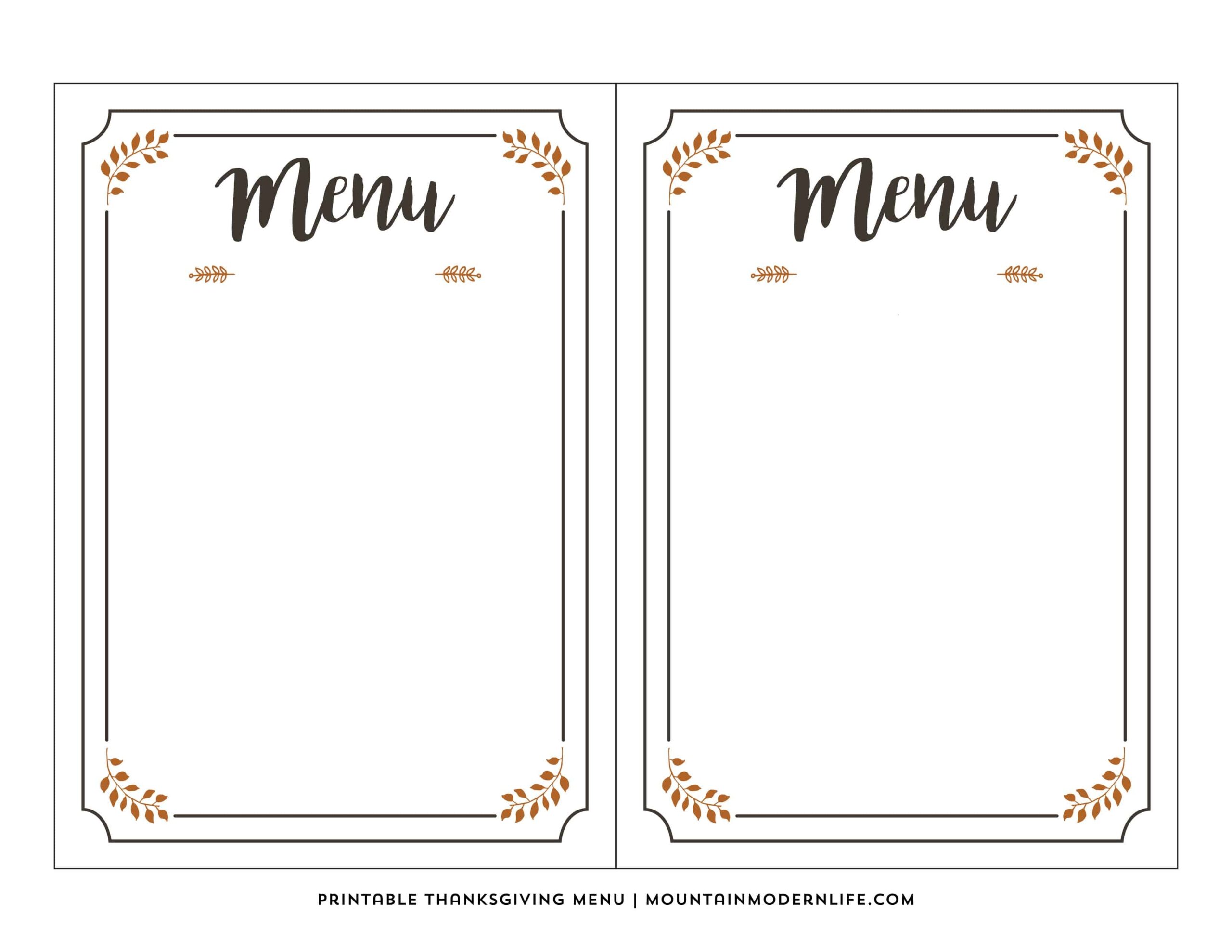 Printable Thanksgiving Menu Blank