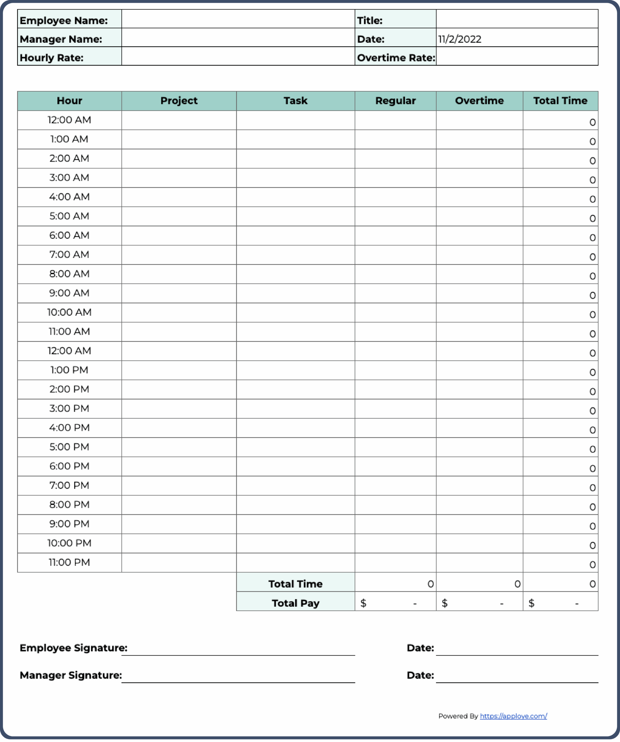 Printable Blank Timecards