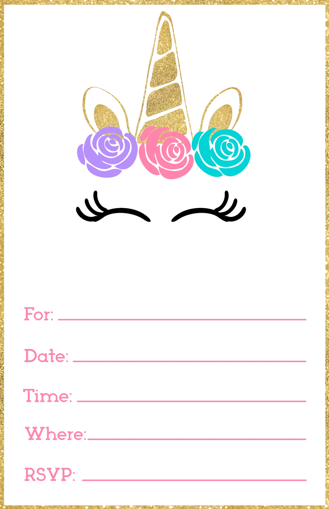 Blank Unicorn Birthday Invitation Printable