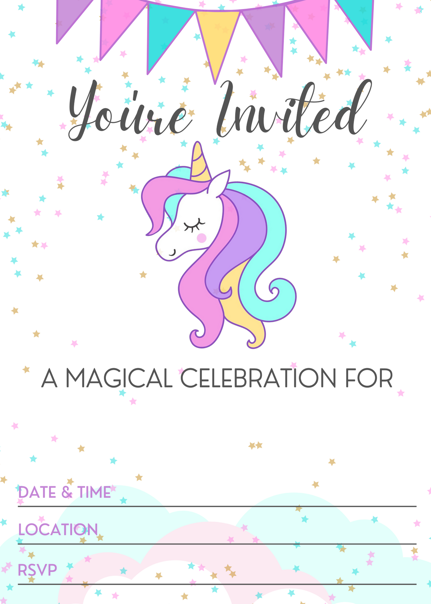 Free Printable Unicorn Party Invitations Template Birthday Party 