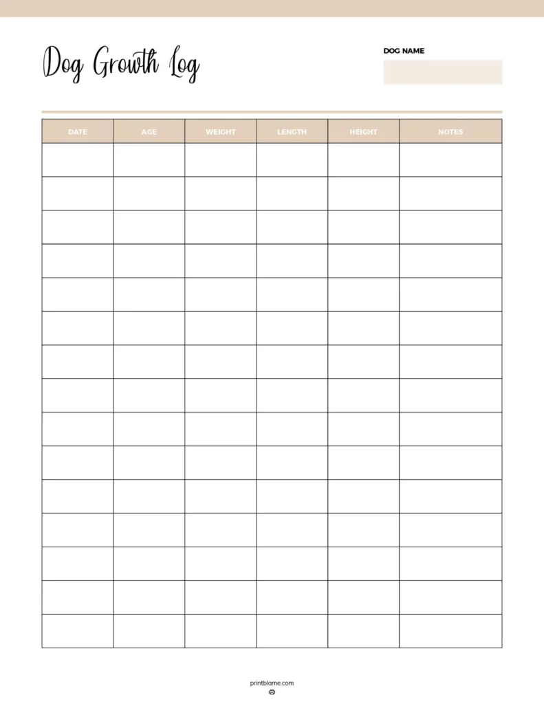 Blank Printable Puppy Weight Chart