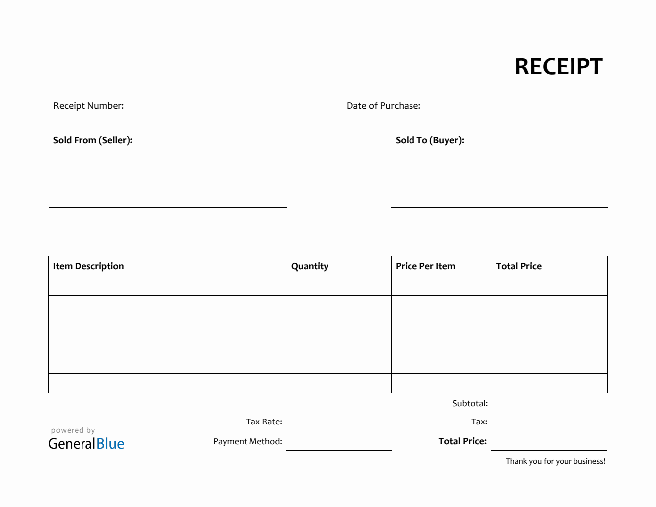 Free Blank Receipt Form Printable