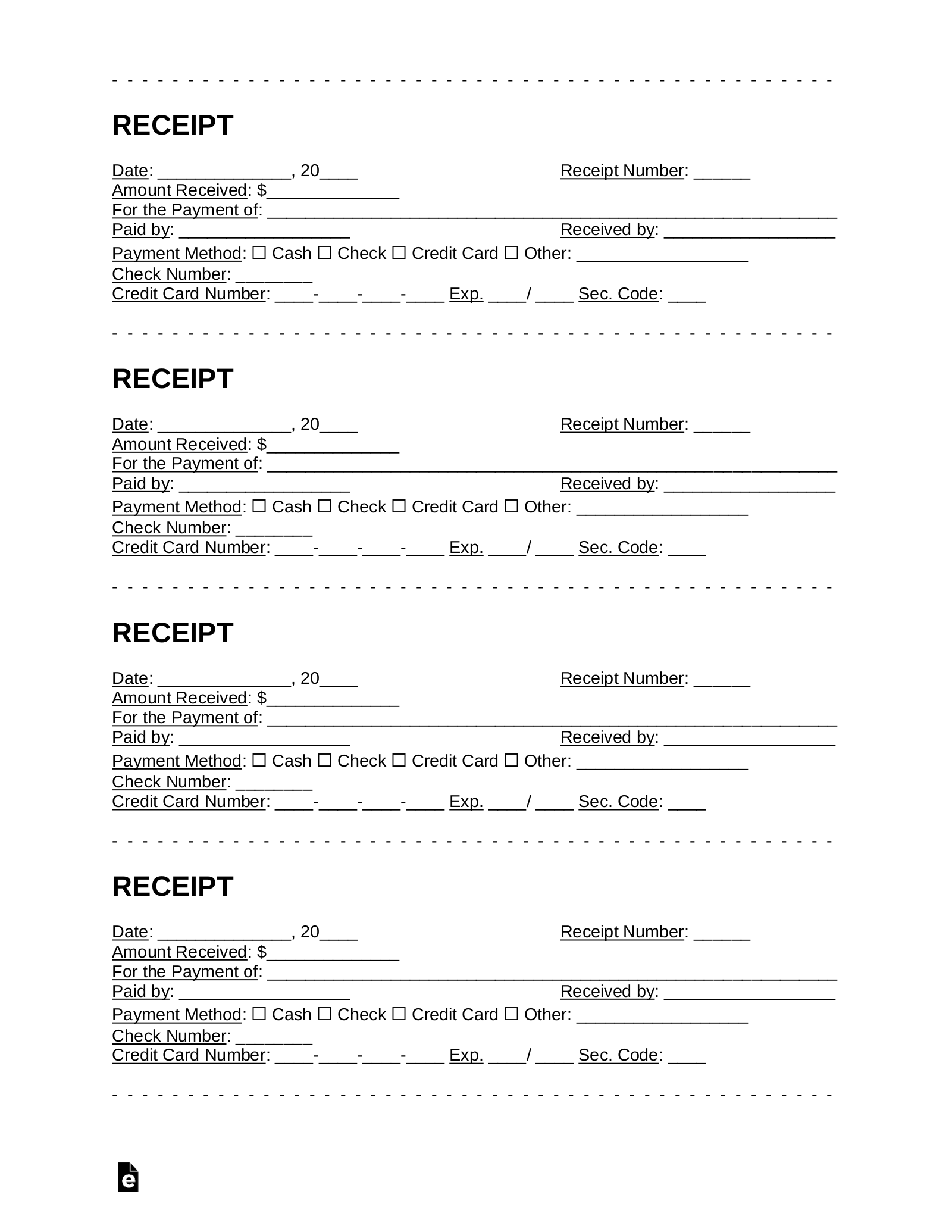 Blank Receipt Printable Template