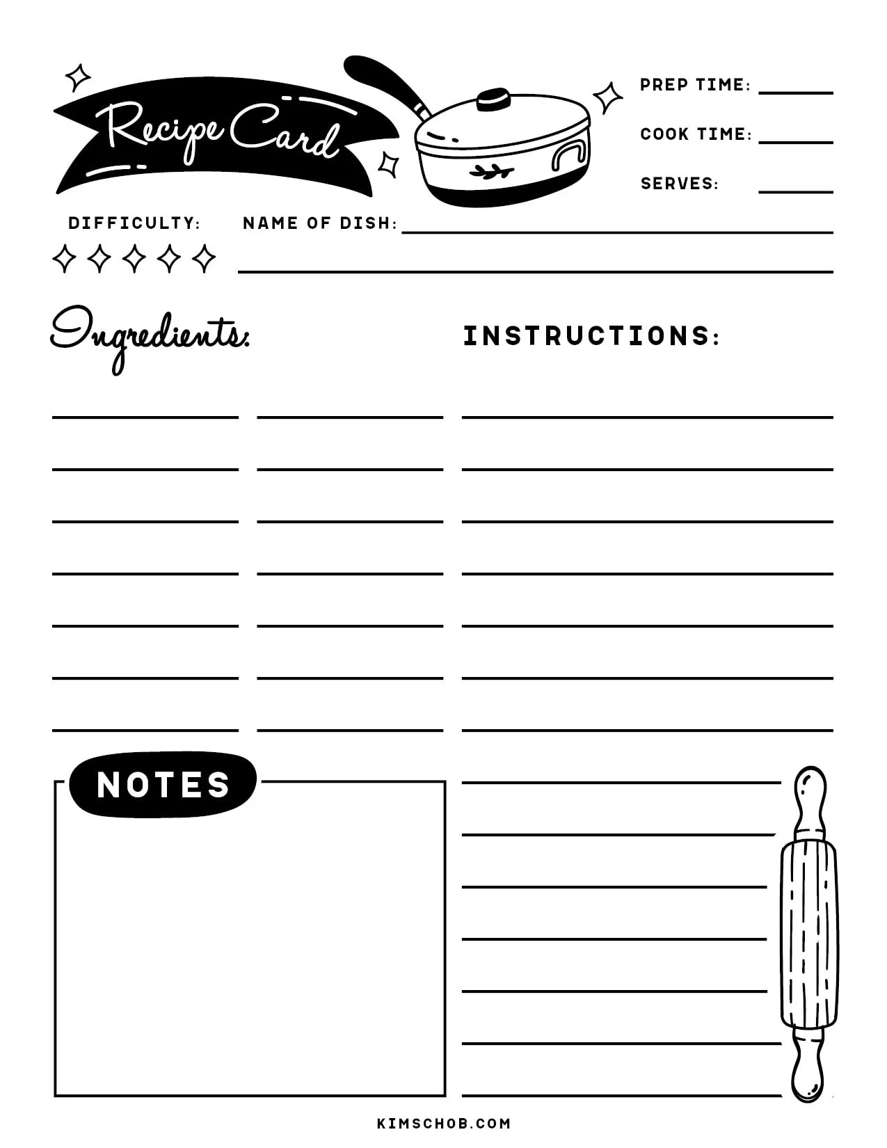 Printable Blank Recipe Cards Template