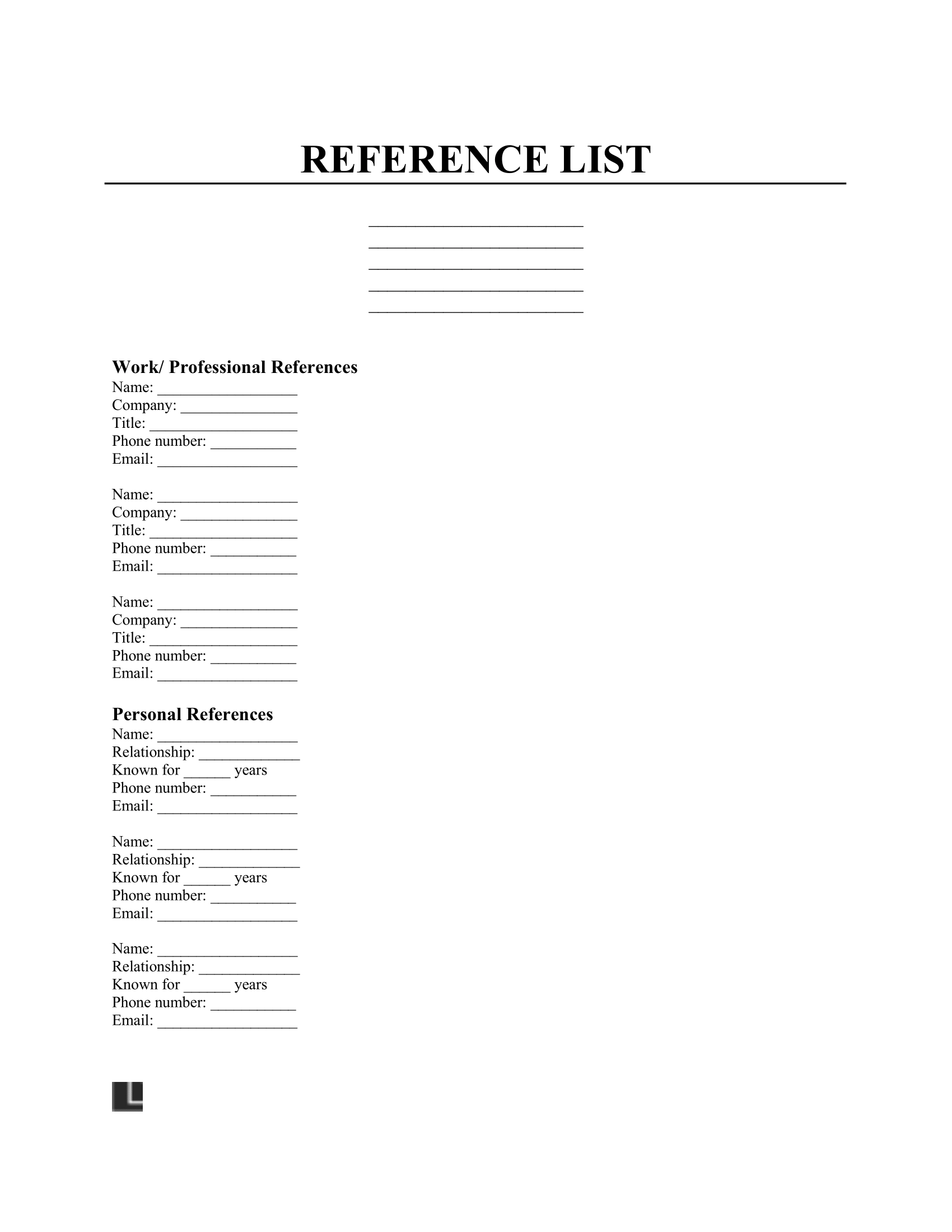 Free Reference List Template PDF amp Word