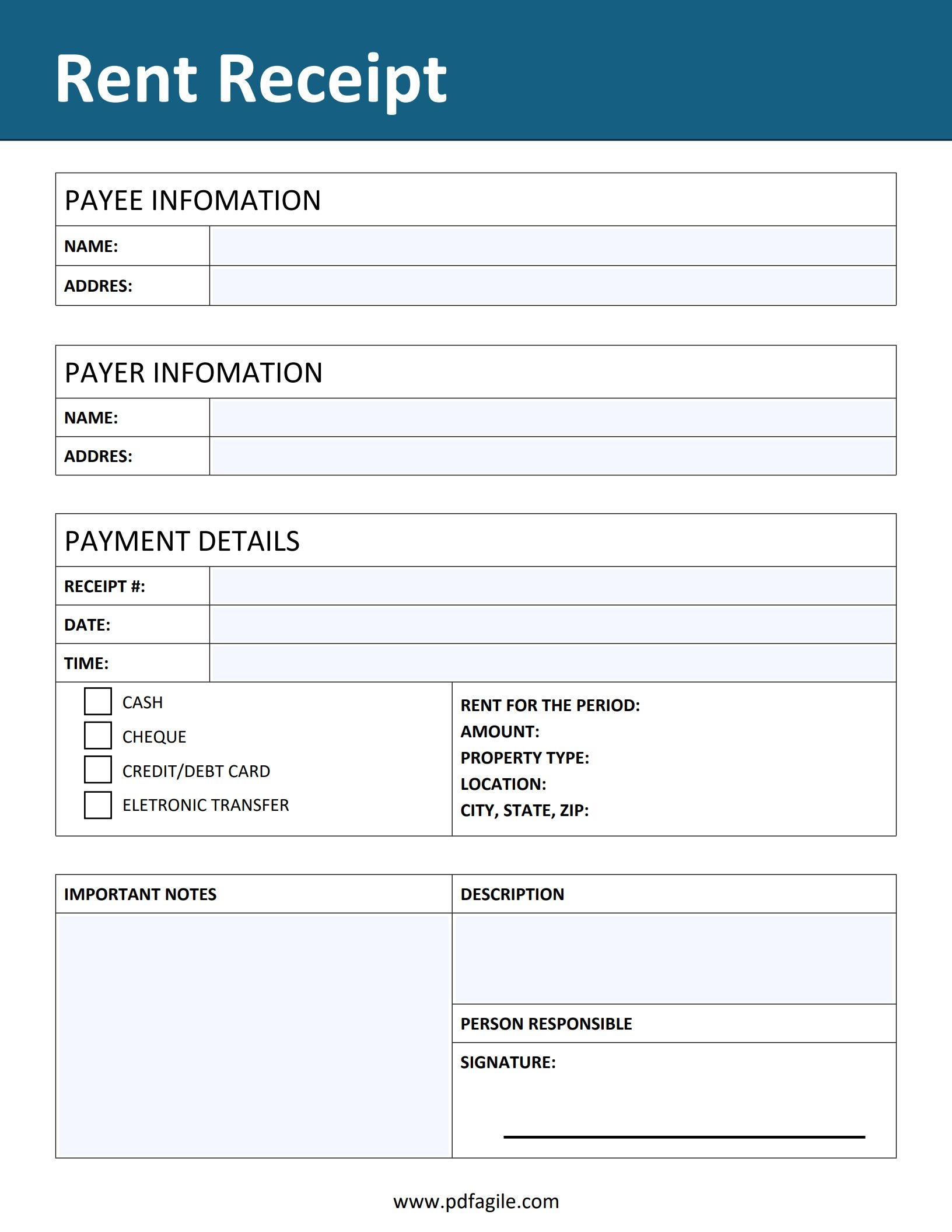 Printable Receipt Blank Rent